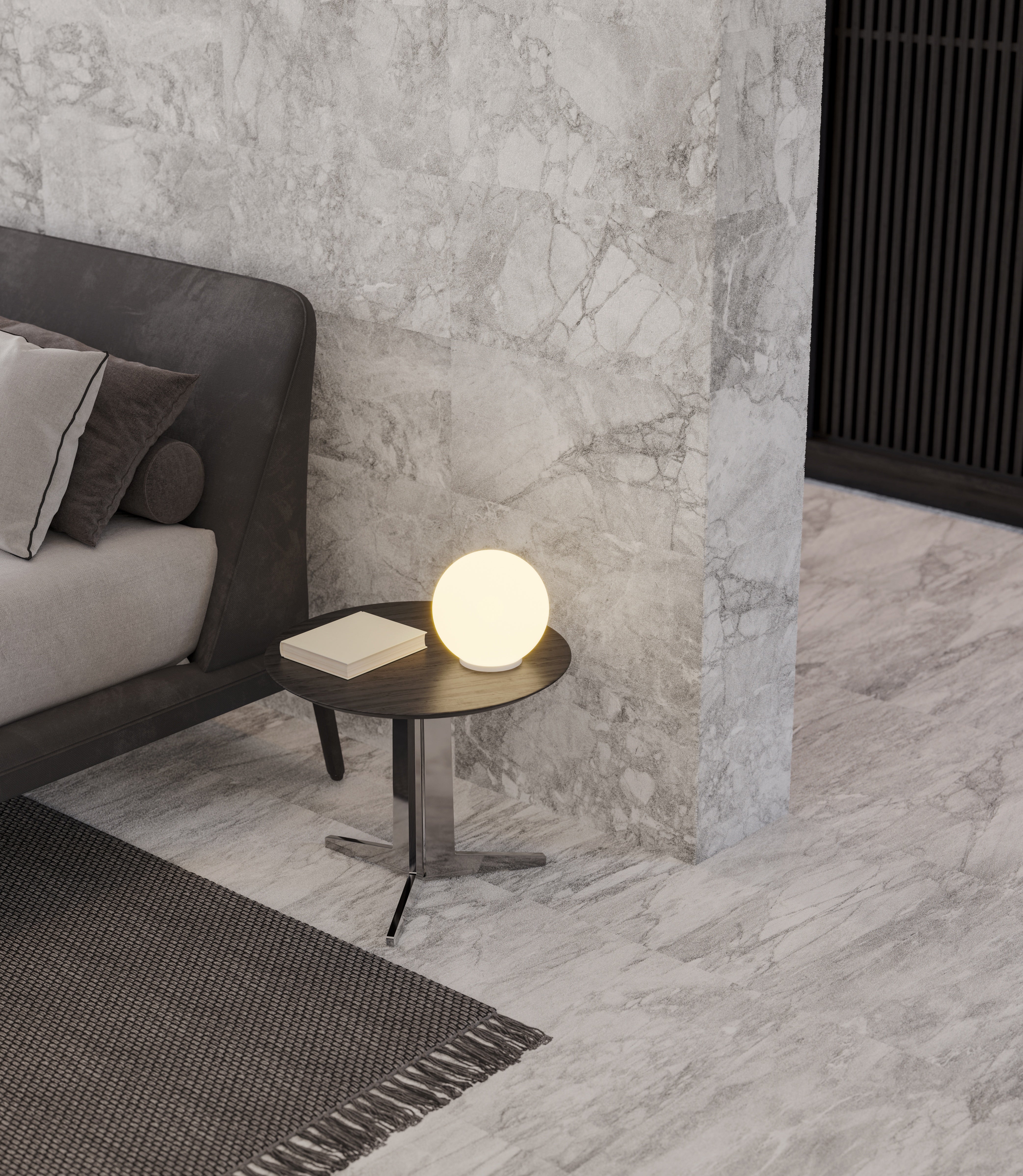Lumino Grigio porcelain mosaic by Anatolia, top-down product view, 11 25/32"×11 25/32"×11/32" size. Turkish porcelain for floors and walls.