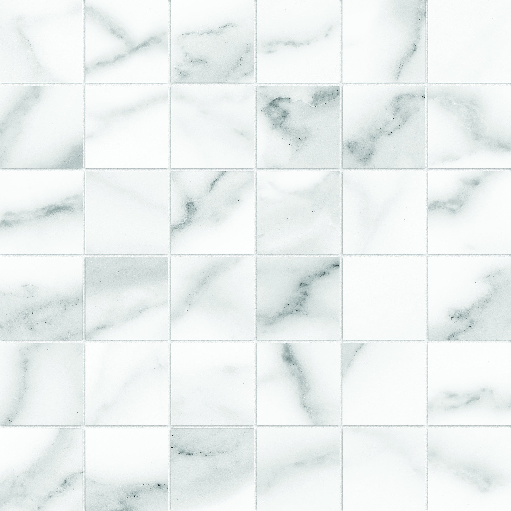 Lumino Statuario porcelain mosaic by Anatolia, top-down product view, 11 25/32"×11 25/32"×11/32" size. Turkish porcelain for floors and walls.