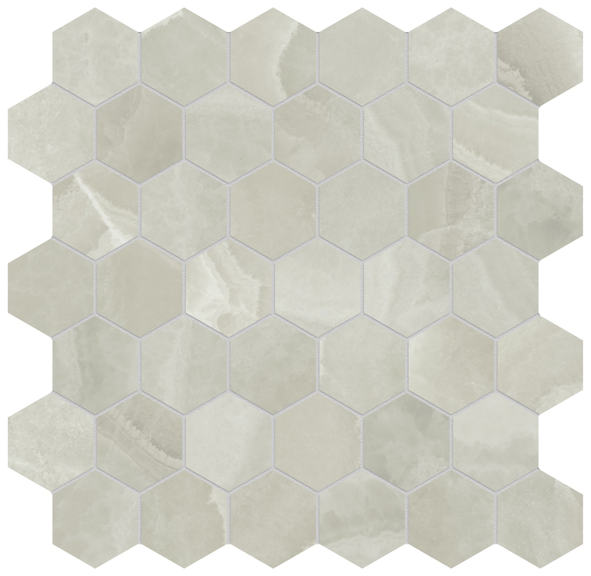 Lustra Onyx Feather porcelain mosaic by Anatolia, top-down product view, 11 23/32"×11 27/32"×11/32" size. Turkish porcelain for floors and walls.