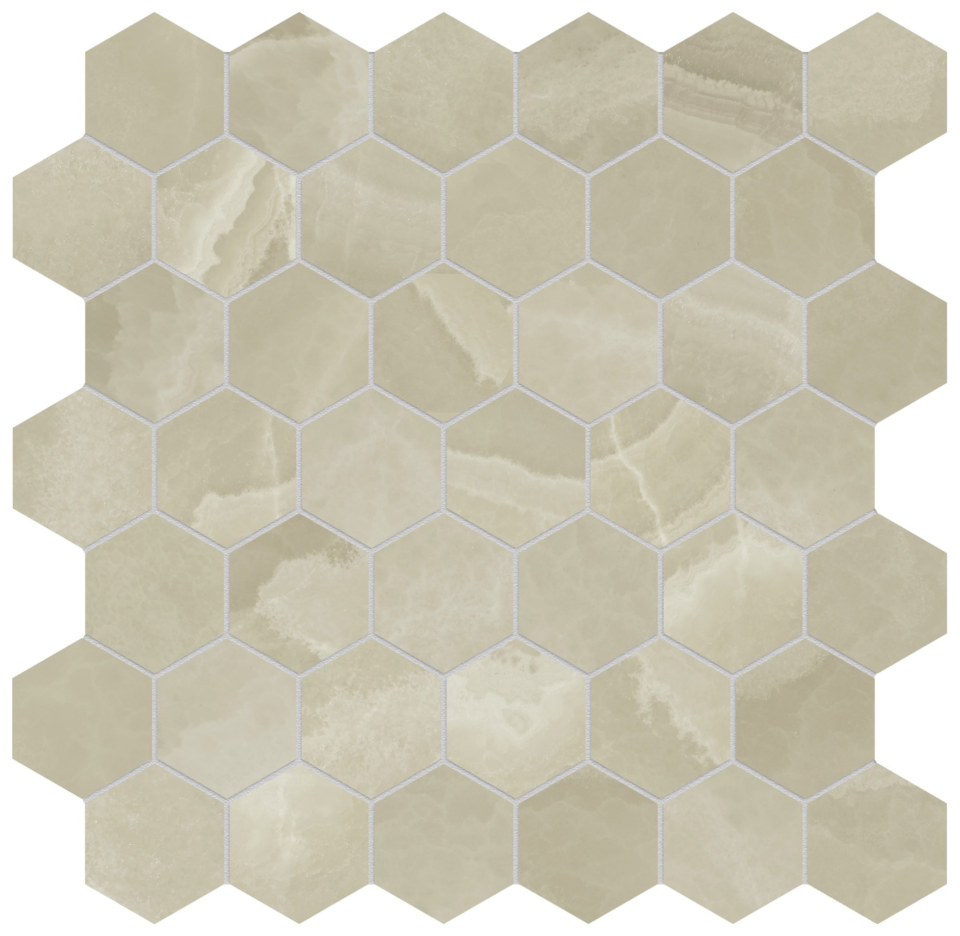 Lustra Onyx Hazel porcelain mosaic by Anatolia, top-down product view, 11 23/32"×11 27/32"×11/32" size. Turkish porcelain for floors and walls.