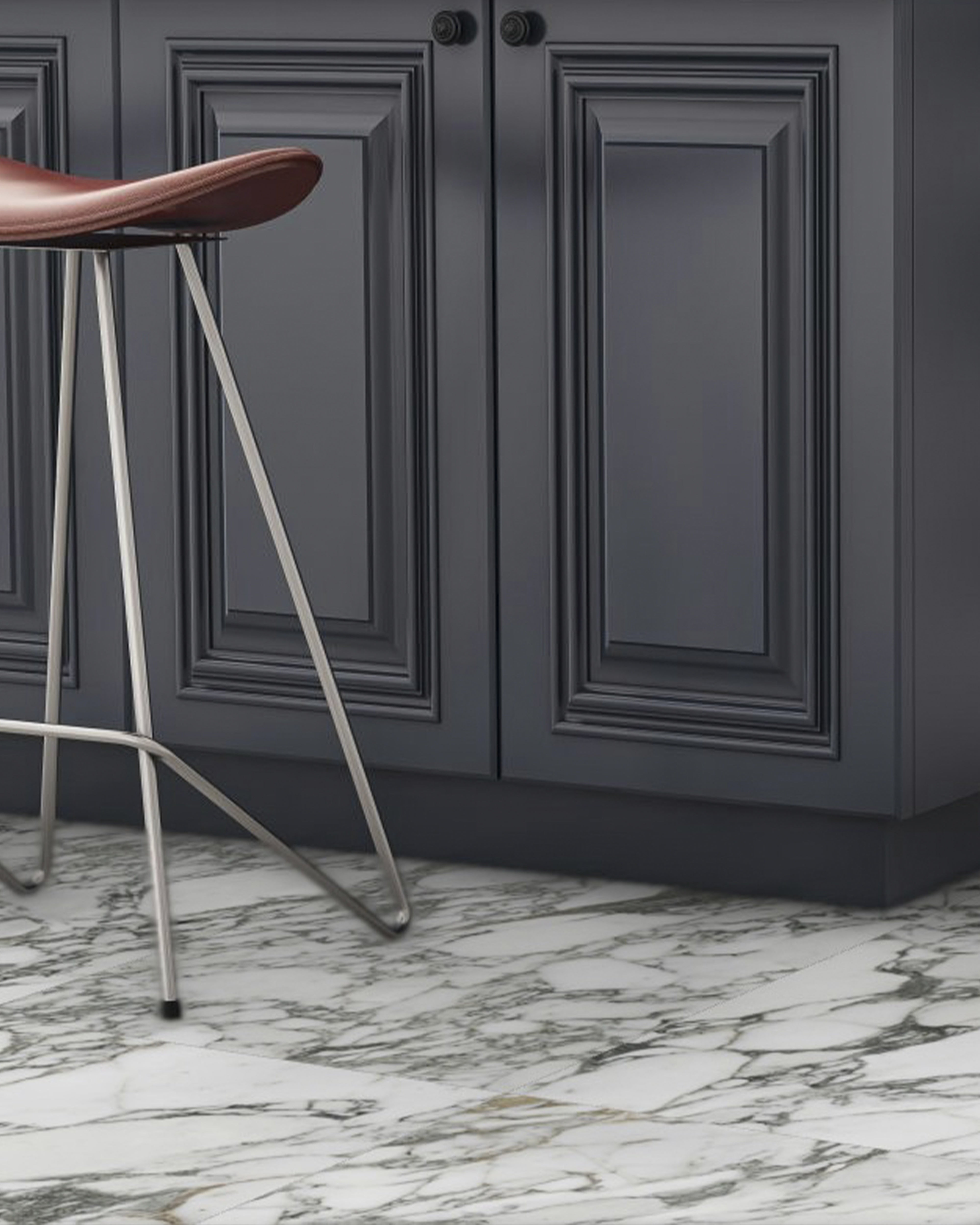 Majesto Arabescato Corchia porcelain mosaic by Anatolia, top-down product view, 11 23/32"×11 27/32"×11/32" size. Turkish porcelain for floors and walls.