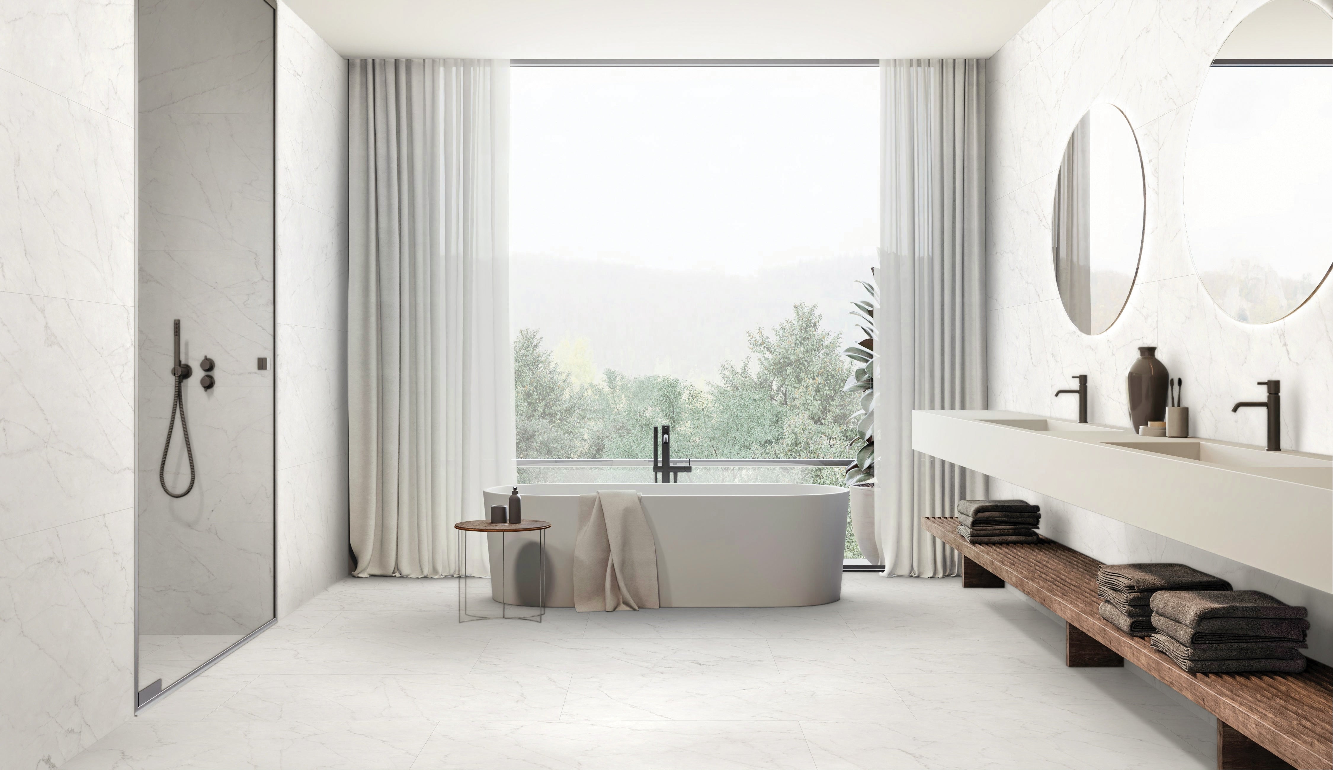 Majesto Ariel Bianco porcelain mosaic by Anatolia, top-down product view, 11 23/32"×11 27/32"×11/32" size. Turkish porcelain for floors and walls.