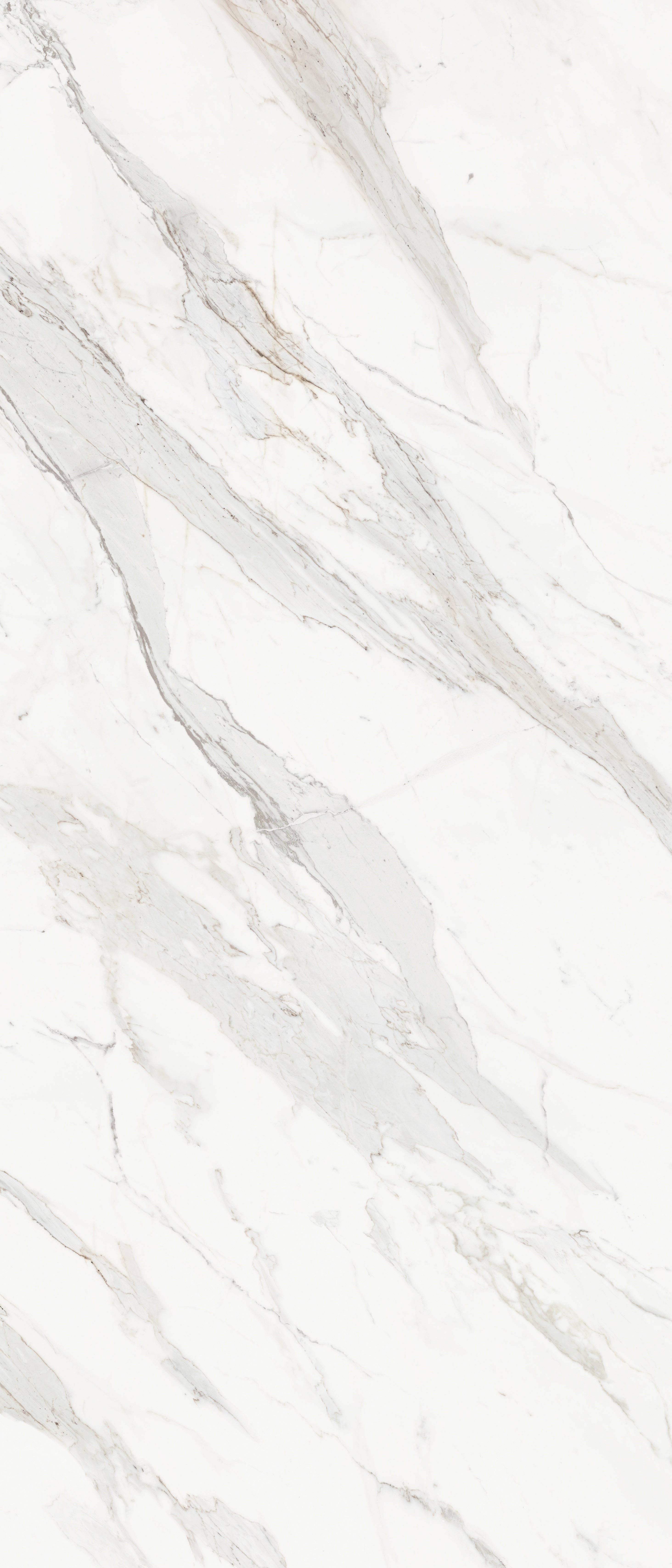 Majesto Calacatta Borghini sintered stone slabs by Anatolia, top-down product view, 48"×110"×1/4" size. Turkish sintered stone for floors and walls.