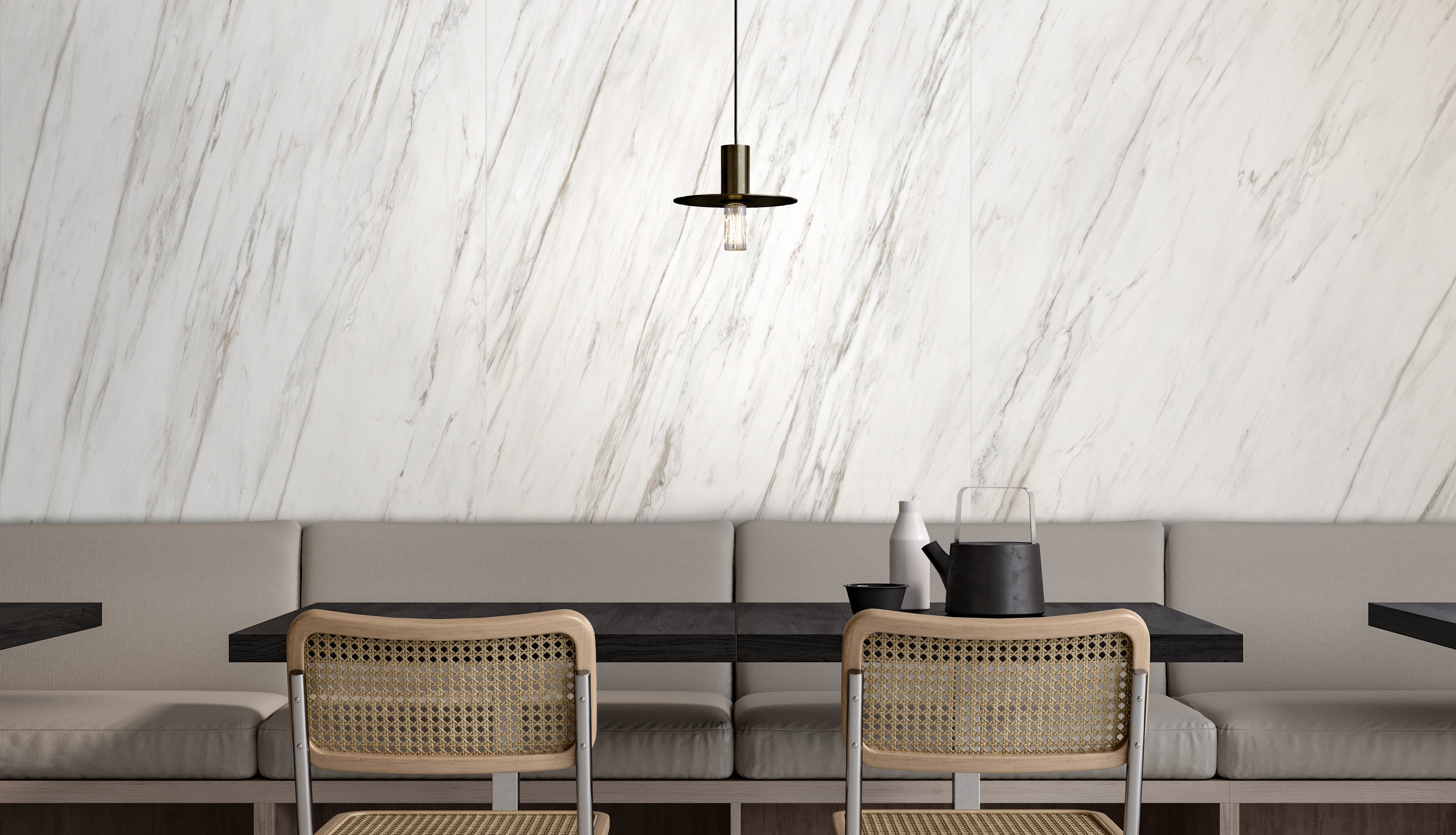 Majesto Calacatta Cremo porcelain mosaic by Anatolia, top-down product view, 11 23/32"×11 27/32"×11/32" size. Turkish porcelain for floors and walls.
