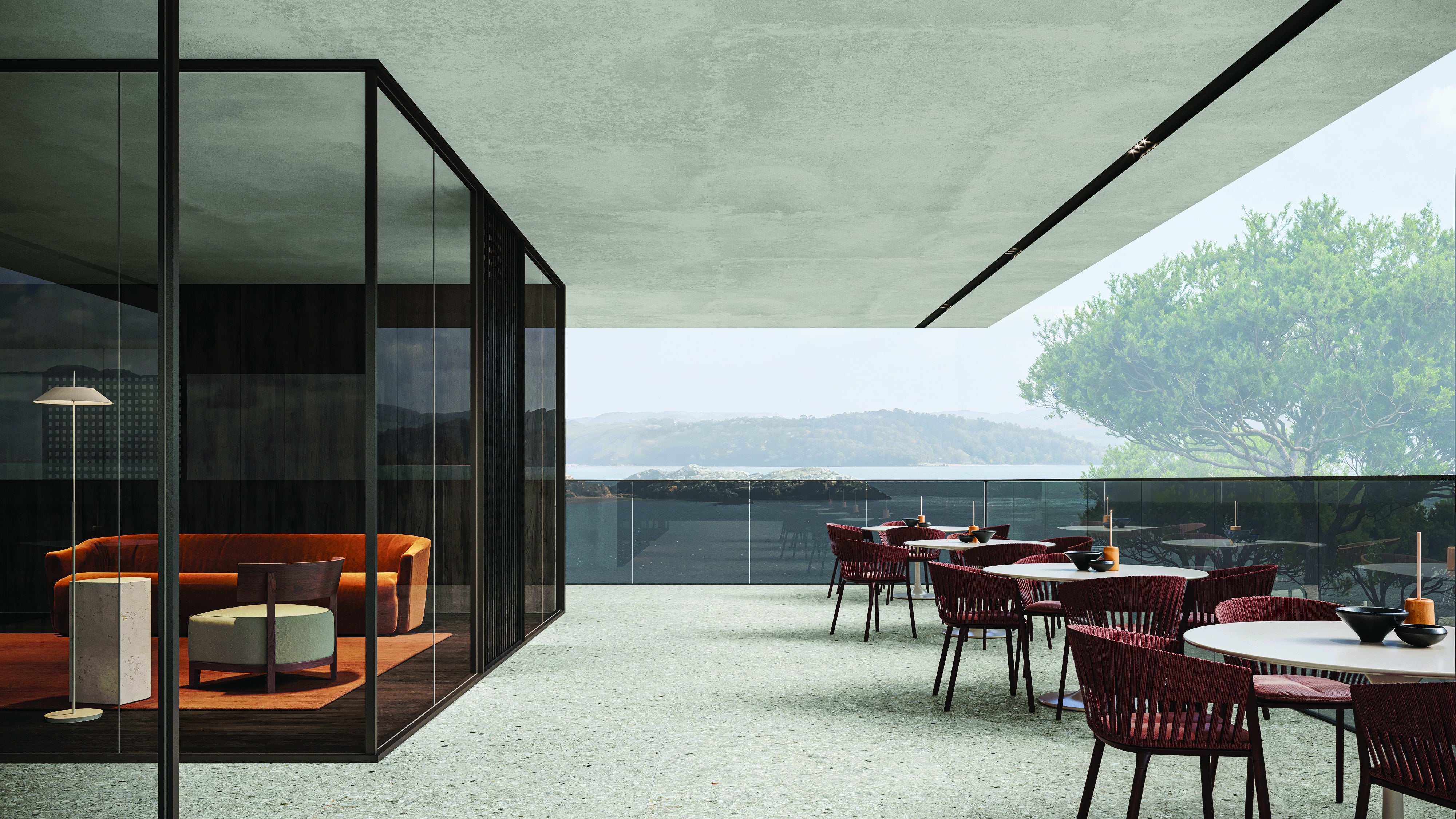 Majesto Ceppo di Gre porcelain mosaic by Anatolia, top-down product view, 11 23/32"×11 27/32"×11/32" size. Turkish porcelain for floors and walls.
