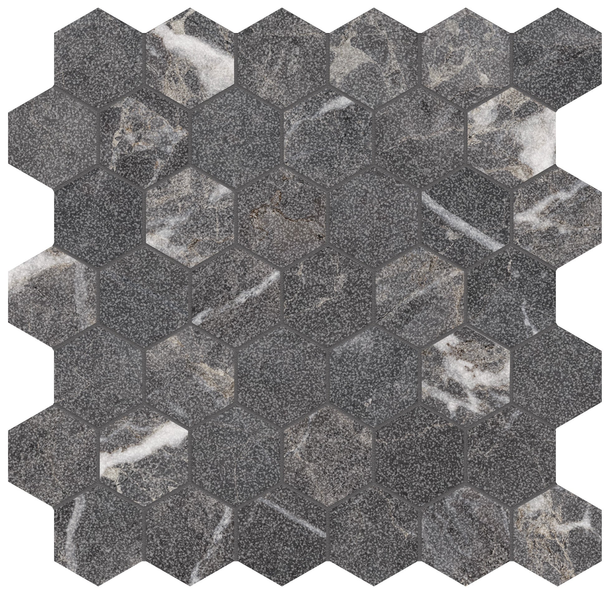 Majesto Forge Eleganza porcelain mosaic by Anatolia, top-down product view, 11 23/32"×11 27/32"×11/32" size. Turkish porcelain for floors and walls.