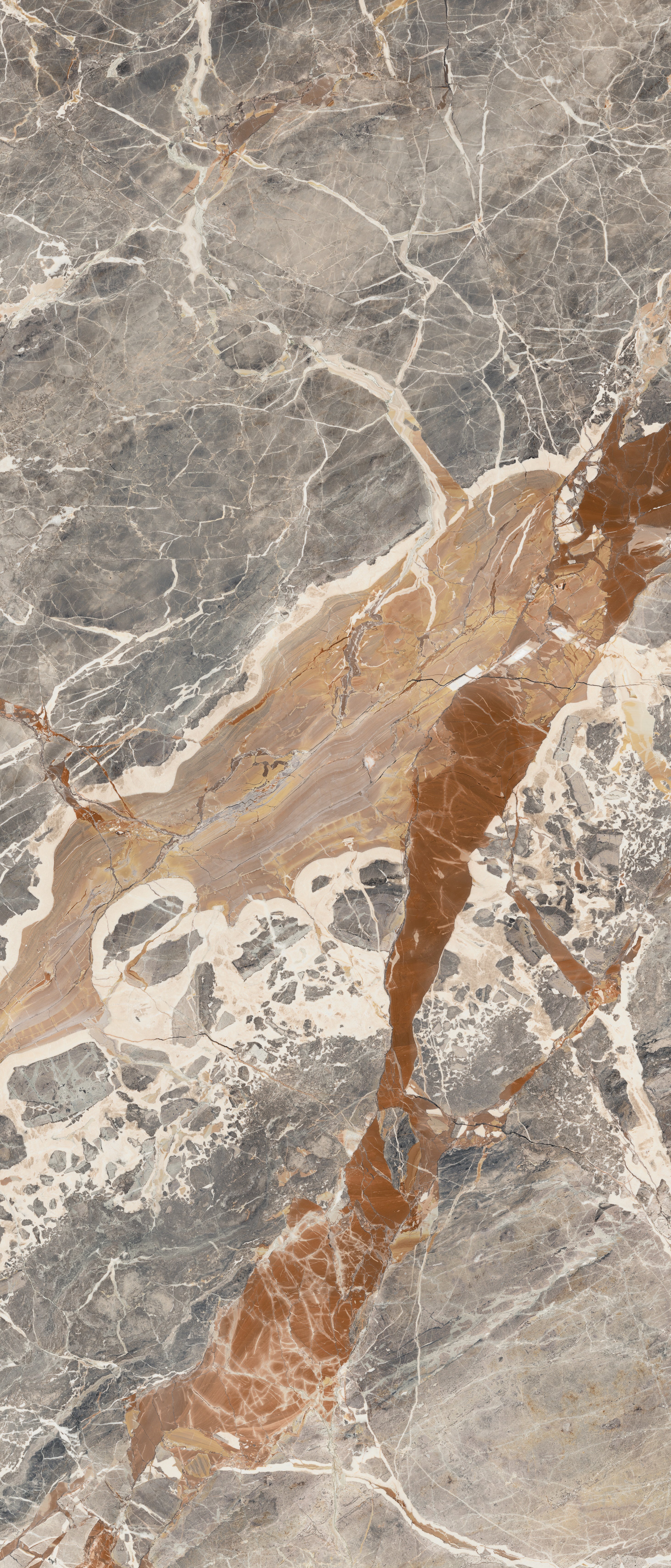 Majesto Macchia Vecchia sintered stone slabs by Anatolia, top-down product view, 48"×110"×1/4" size. Turkish sintered stone for floors and walls.