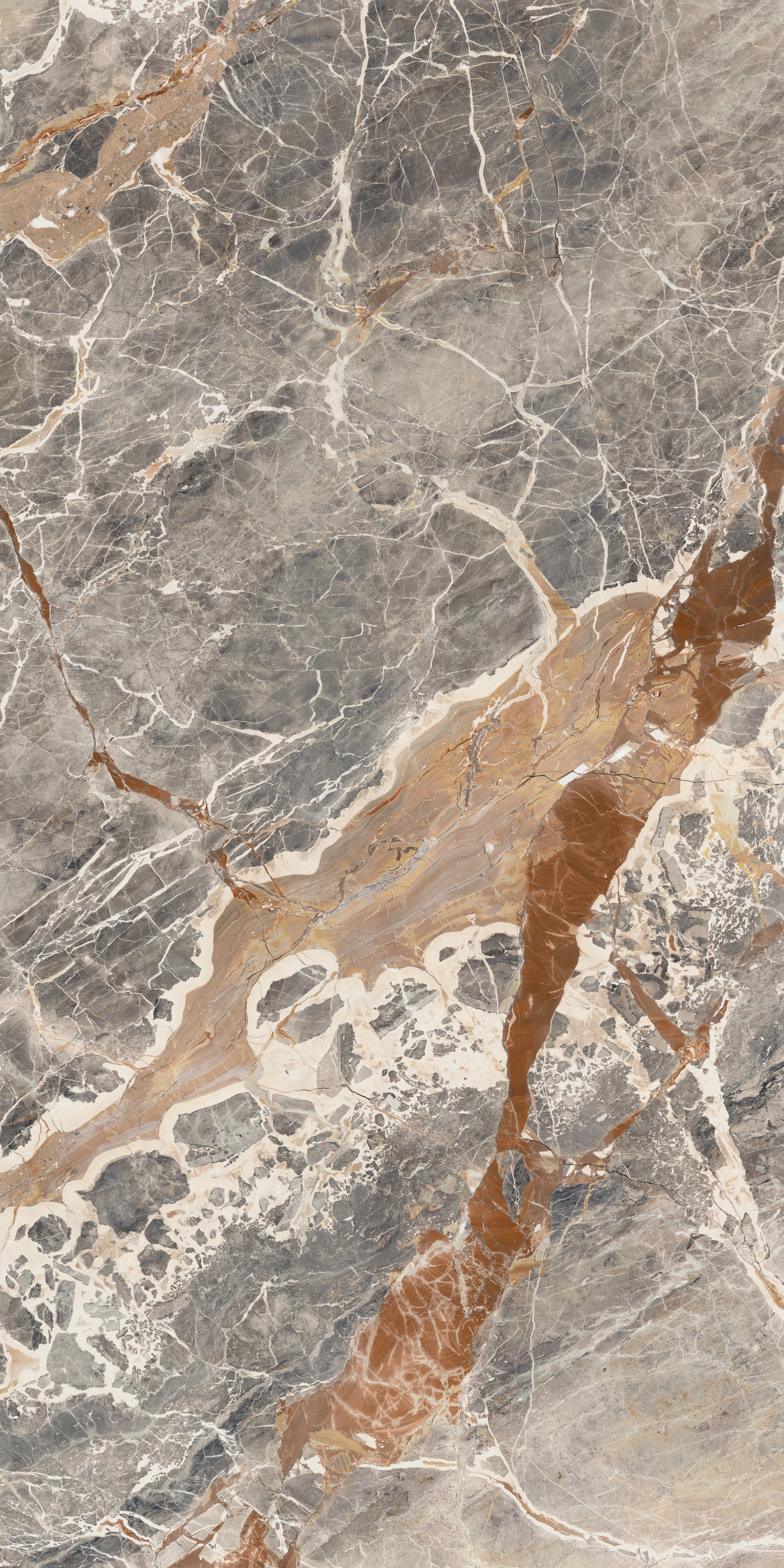 Majesto Macchia Vecchia sintered stone slabs by Anatolia, top-down product view, 63"×126"×1/4" size. Turkish sintered stone for floors and walls.