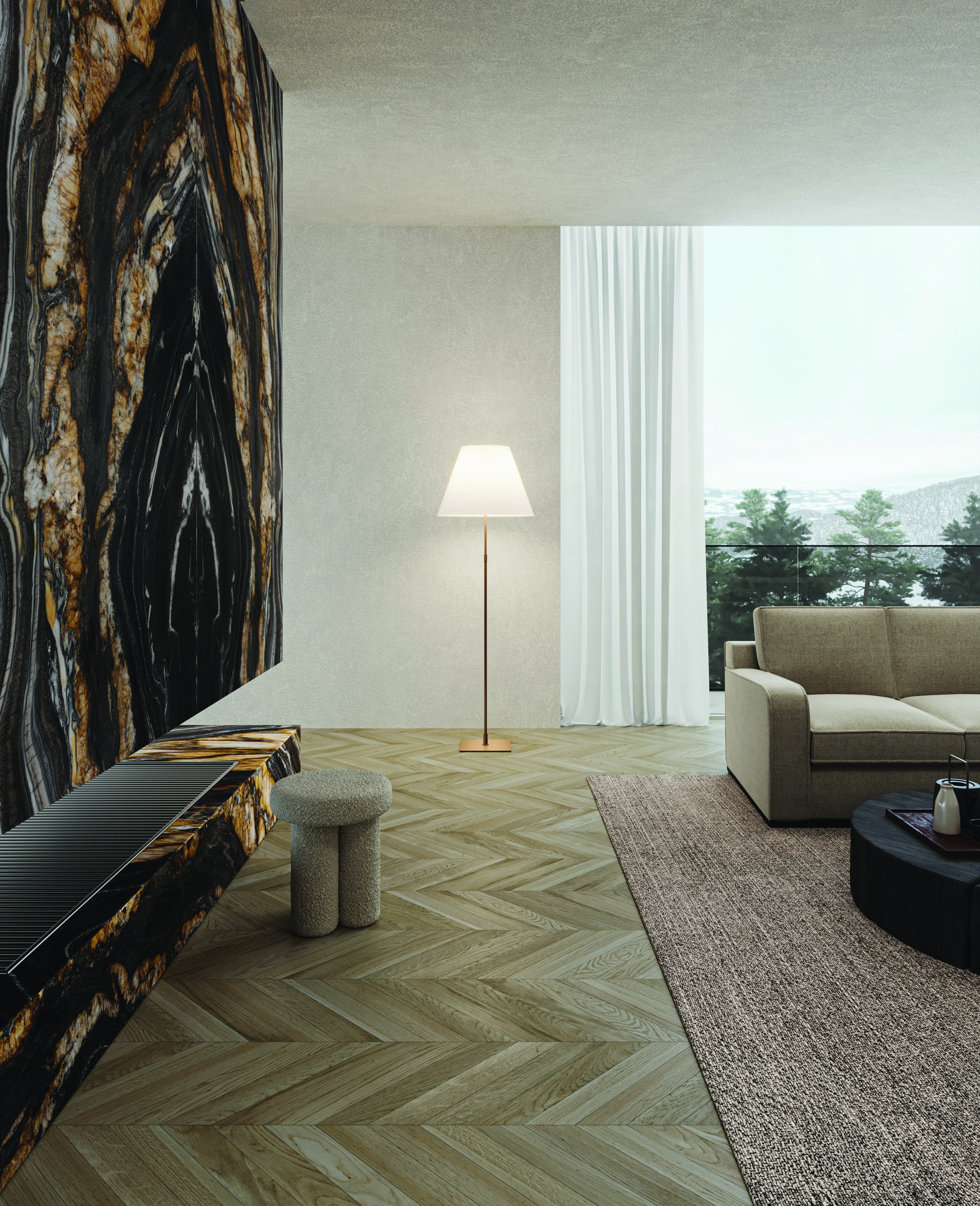 Majesto Oro Noir sintered stone slabs by Anatolia, top-down product view, 48"×110"×1/4" size. Turkish sintered stone for floors and walls.