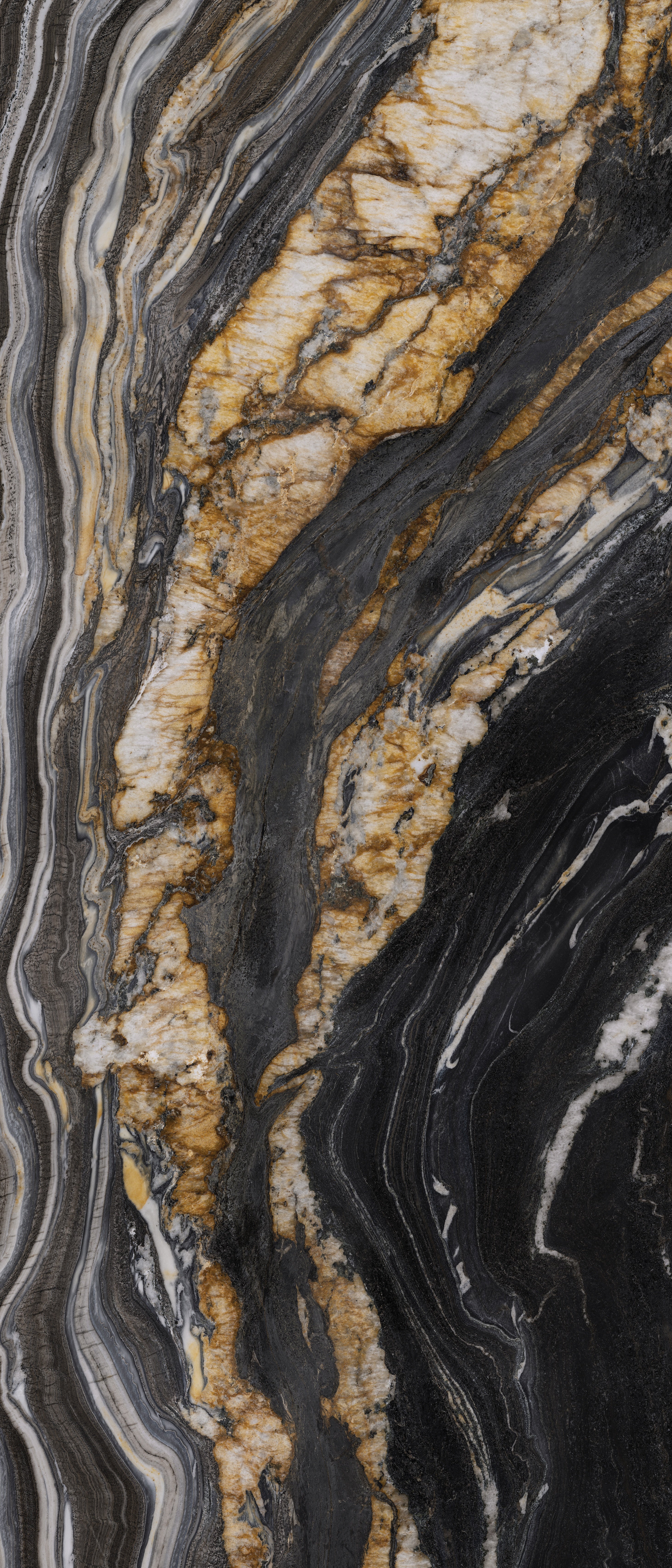 Majesto Oro Noir sintered stone slabs by Anatolia, top-down product view, 48"×110"×1/4" size. Turkish sintered stone for floors and walls.