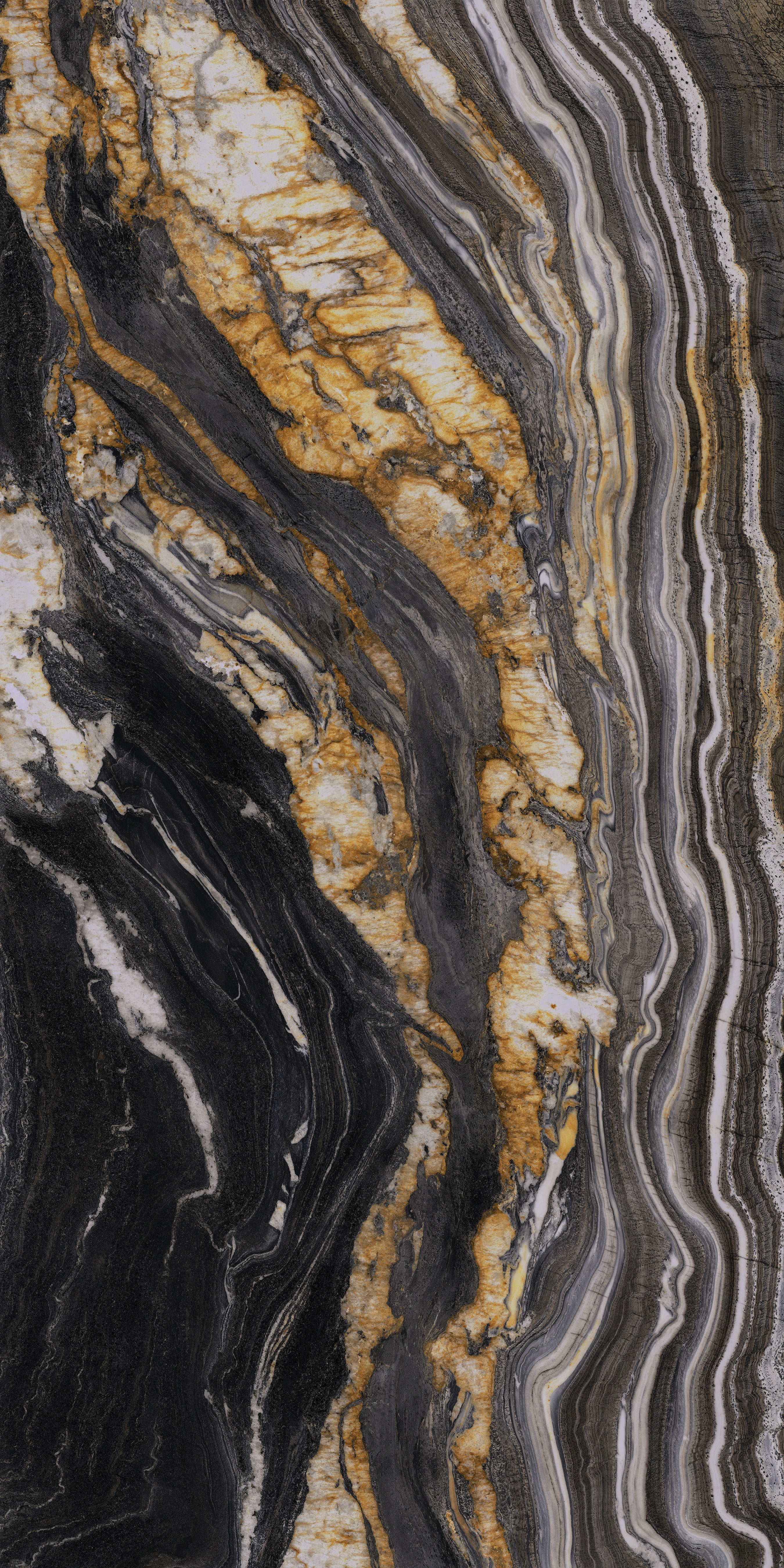 Majesto Oro Noir sintered stone slabs by Anatolia, top-down product view, 63"×126"×1/4" size. Turkish sintered stone for floors and walls.