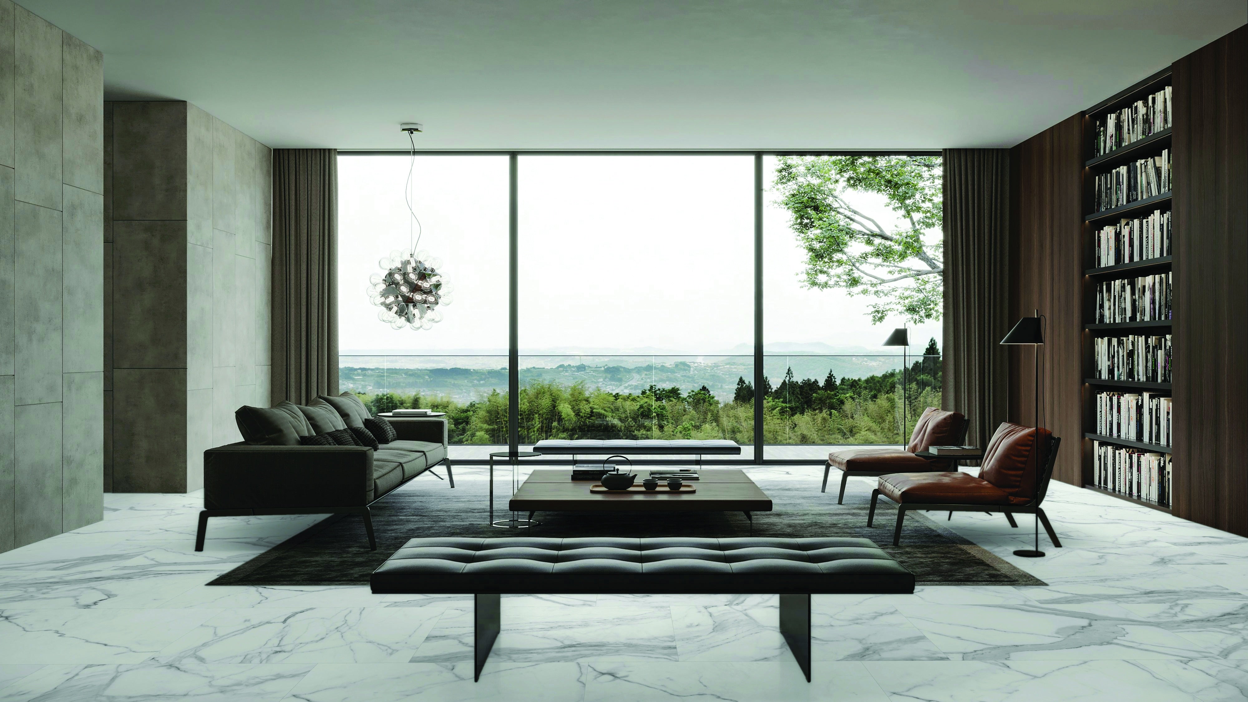 Majesto Statuario porcelain mosaic by Anatolia, top-down product view, 11 23/32"×11 27/32"×11/32" size. Turkish porcelain for floors and walls.