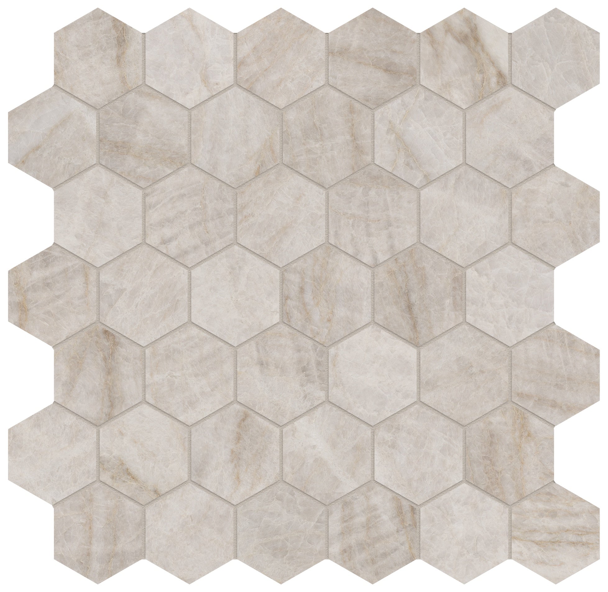 Majesto Taj Mahal porcelain mosaic by Anatolia, top-down product view, 11 23/32"×11 27/32"×11/32" size. Turkish porcelain for floors and walls.