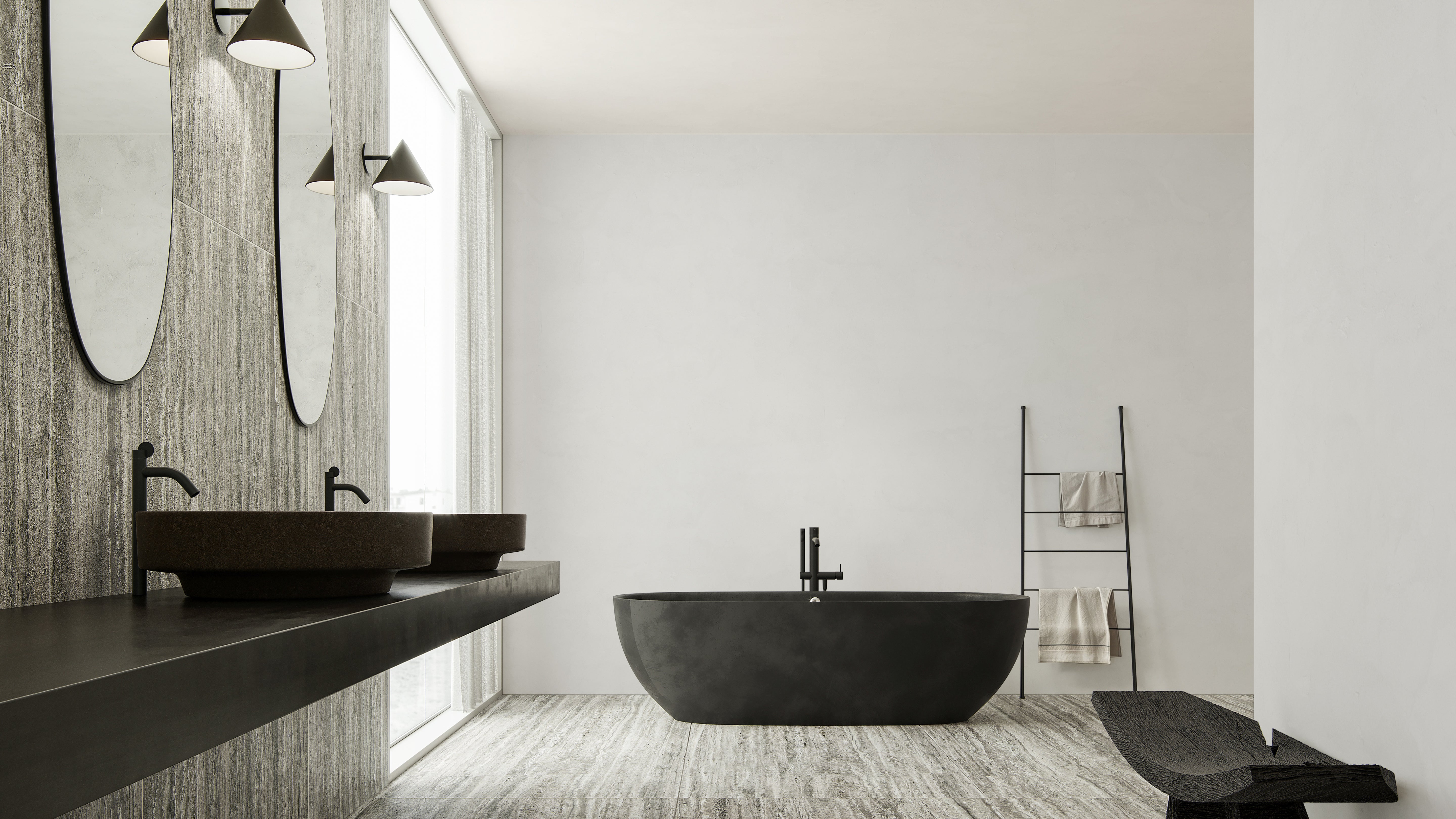 Majesto Travertino Titanium porcelain mosaic by Anatolia, top-down product view, 11 23/32"×11 27/32"×11/32" size. Turkish porcelain for floors and walls.