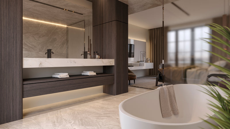 Anatolia Mayfair Stella Argento polished porcelain tile in a room setting — available at Surface Group lifestyle image