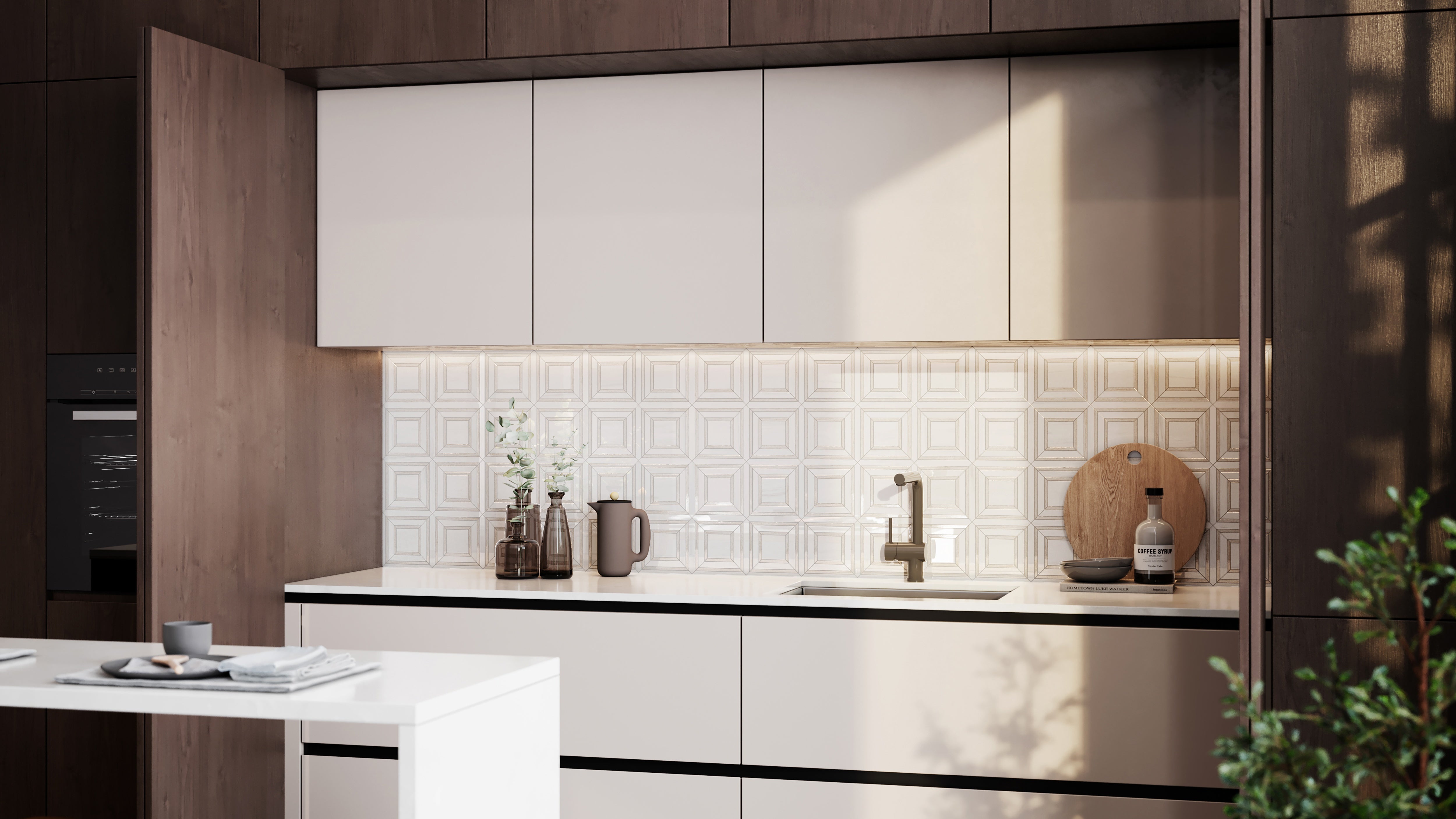 Mayfair Suave Bianco porcelain mosaic by Anatolia, top-down product view, 11 23/32"×11 23/32"×11/32" size. Indian porcelain for floors and walls.