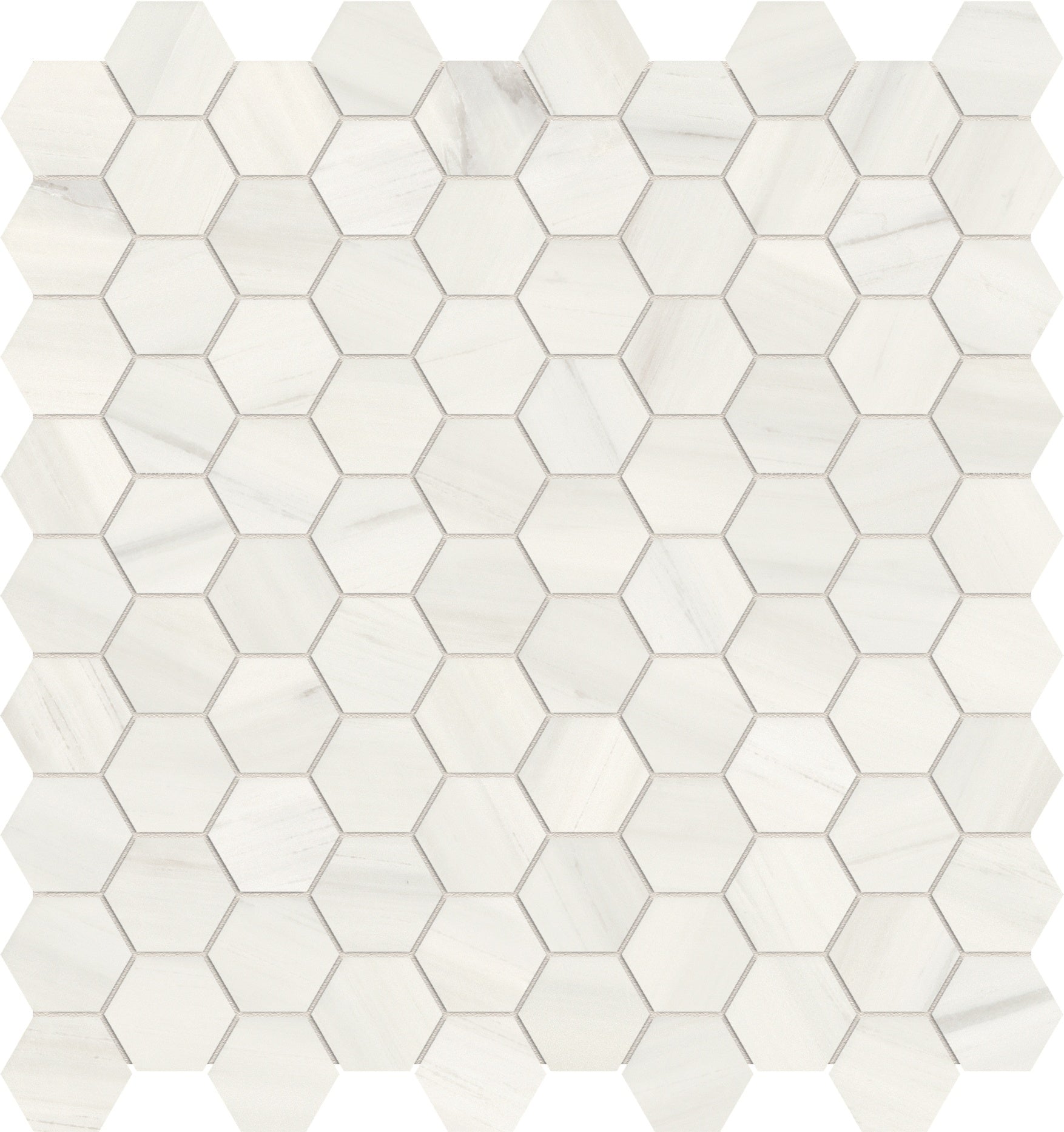 Mayfair Suave Bianco porcelain mosaic by Anatolia, top-down product view, 11 9/16"×12 1/16"×11/32" size. Indian porcelain for floors and walls.