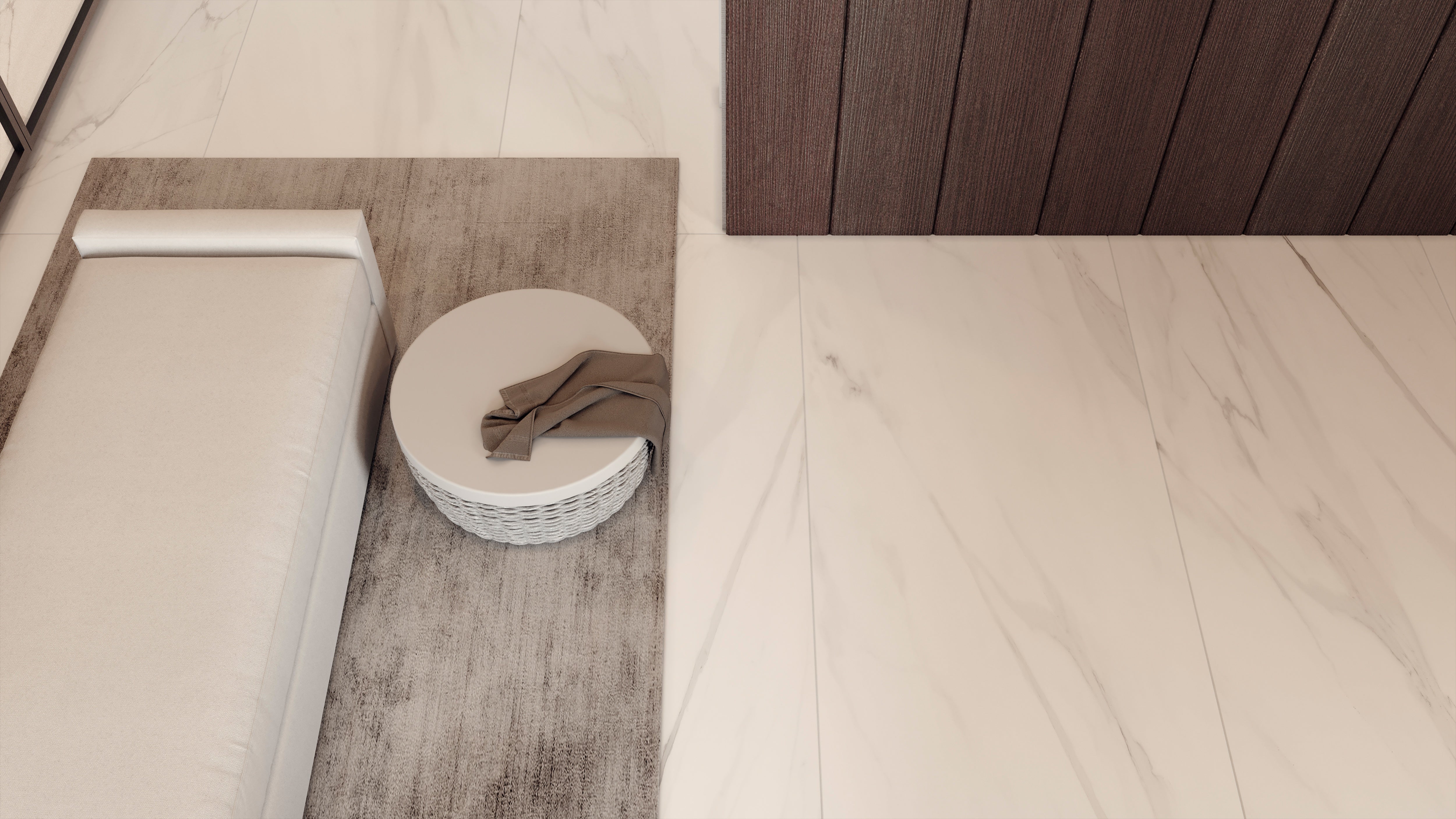 Mayfair Volakas Grigio porcelain trim by Anatolia, top-down product view, 3"×12"×11/32" size. Indian porcelain for floors and walls.