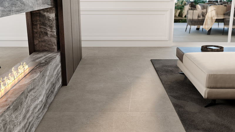 Anatolia Mjork Clay matte porcelain tile in a room setting — available at Surface Group lifestyle image