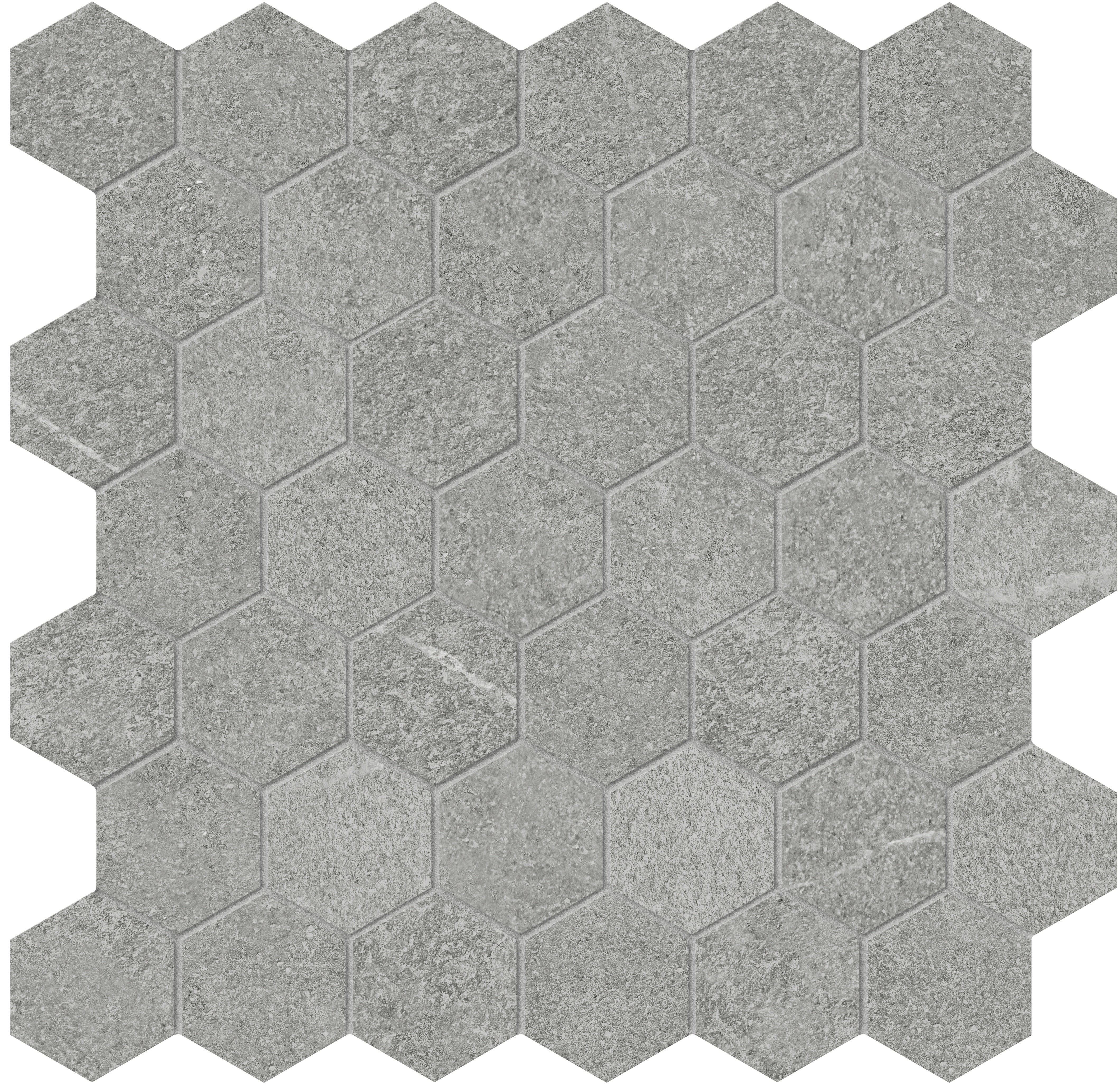 Mjork Mica porcelain mosaic by Anatolia, top-down product view, 11 23/32"×11 27/32"×11/32" size. Turkish porcelain for floors and walls.