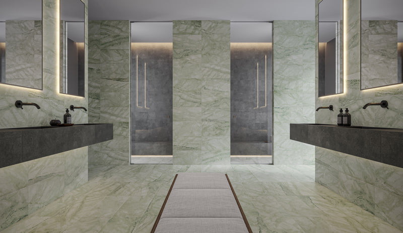 Anatolia Moscato Argento honed marble tile in a room setting — available at Surface Group lifestyle image