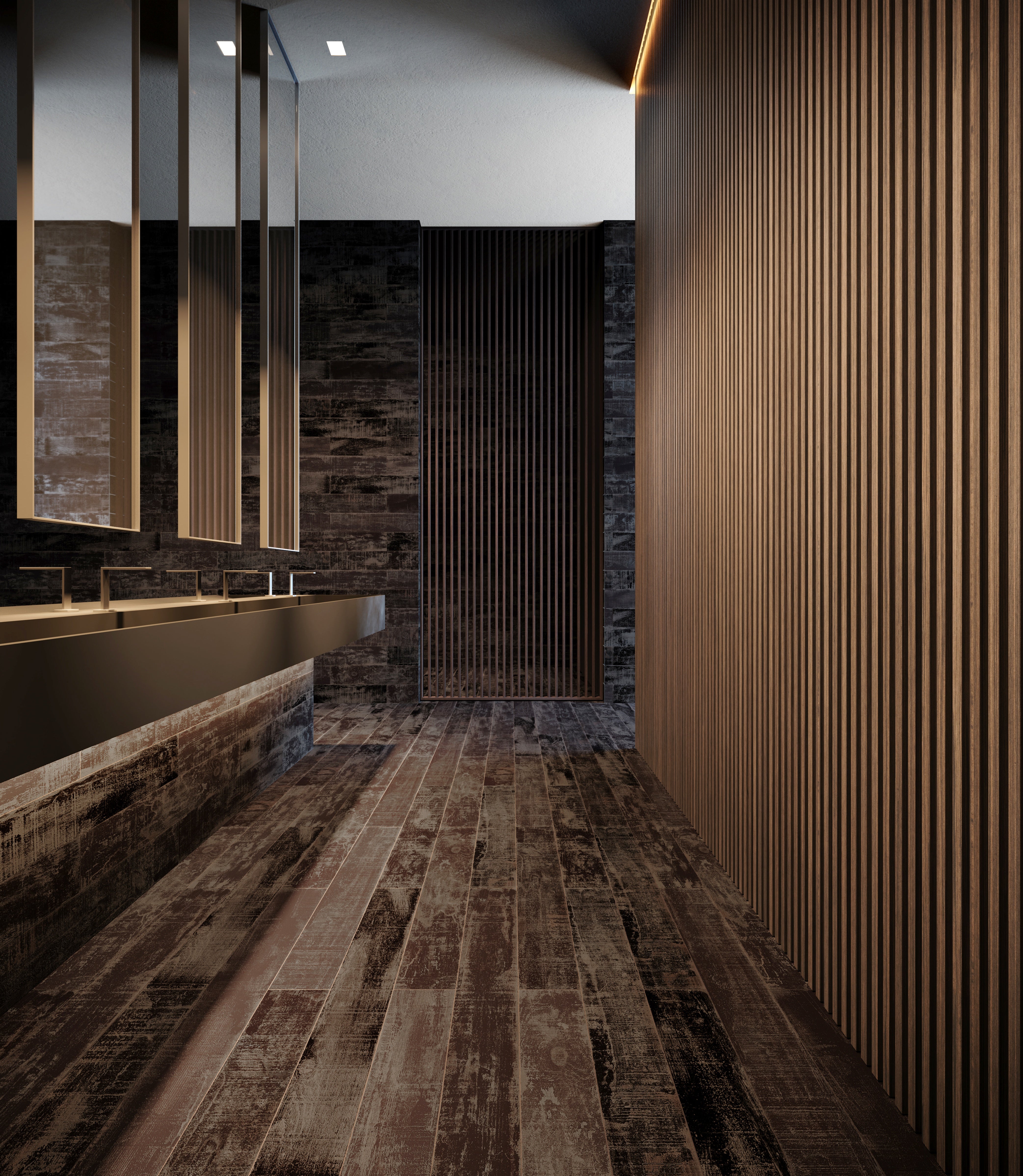 Muskoka Charred porcelain field tile by Anatolia, top-down product view, 6"×36"×3/8" size. Turkish porcelain for floors and walls.
