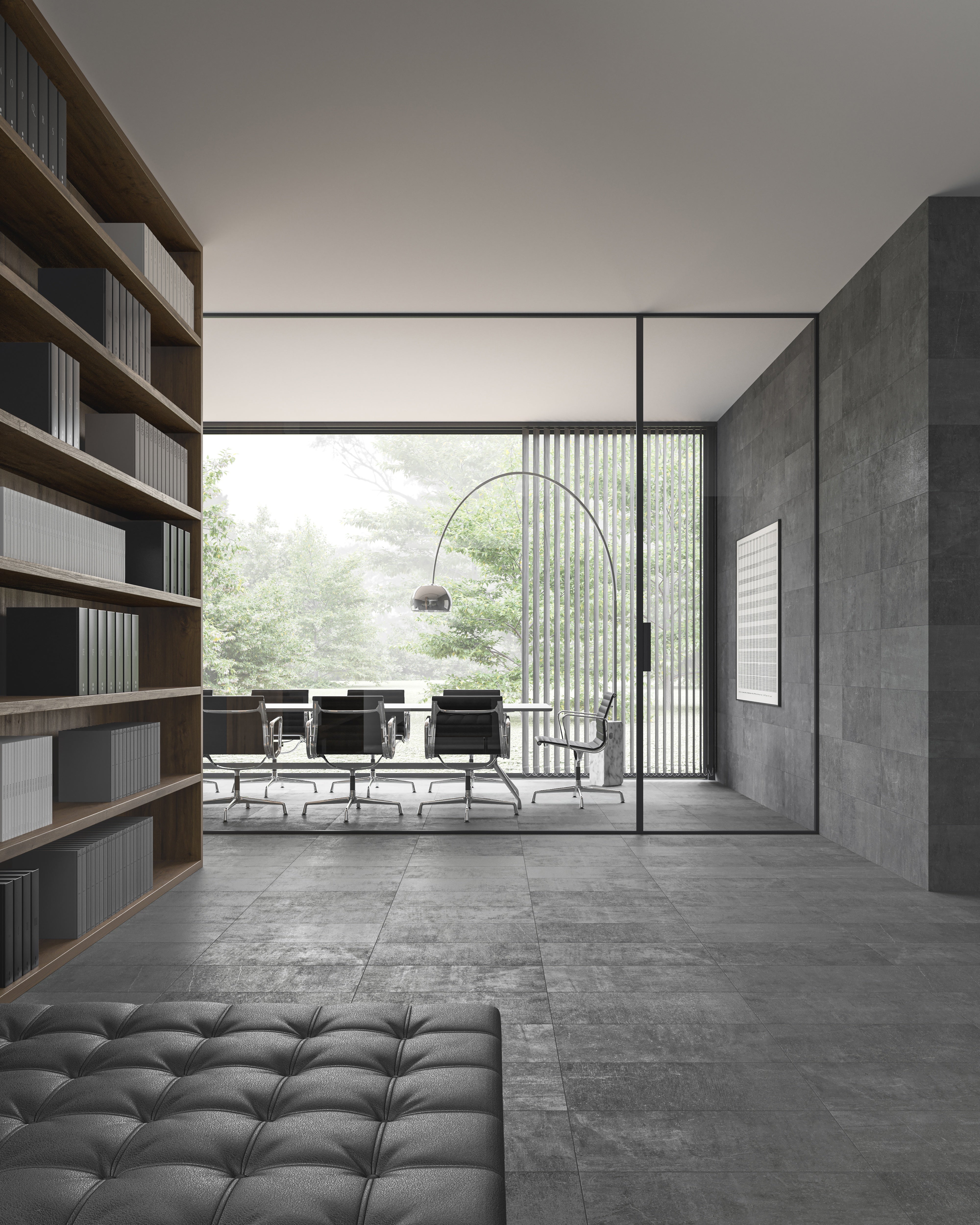 Nexus Graphite porcelain trim by Anatolia, top-down product view, 3"×12"×3/8" size. Turkish porcelain for floors and walls.