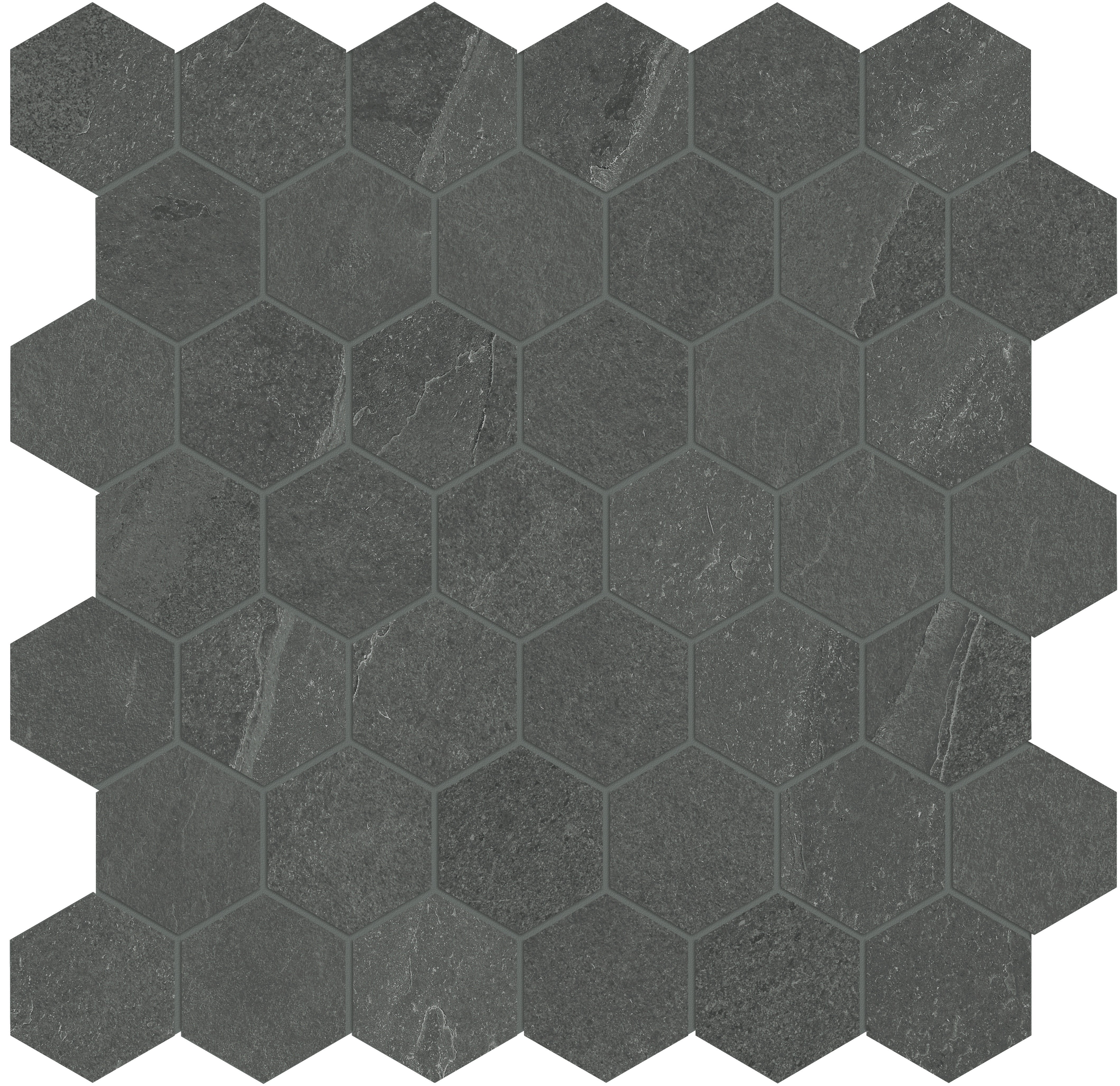 Nord Carbon porcelain mosaic by Anatolia, top-down product view, 11 23/32"×11 27/32"×11/32" size. Turkish porcelain for floors and walls.