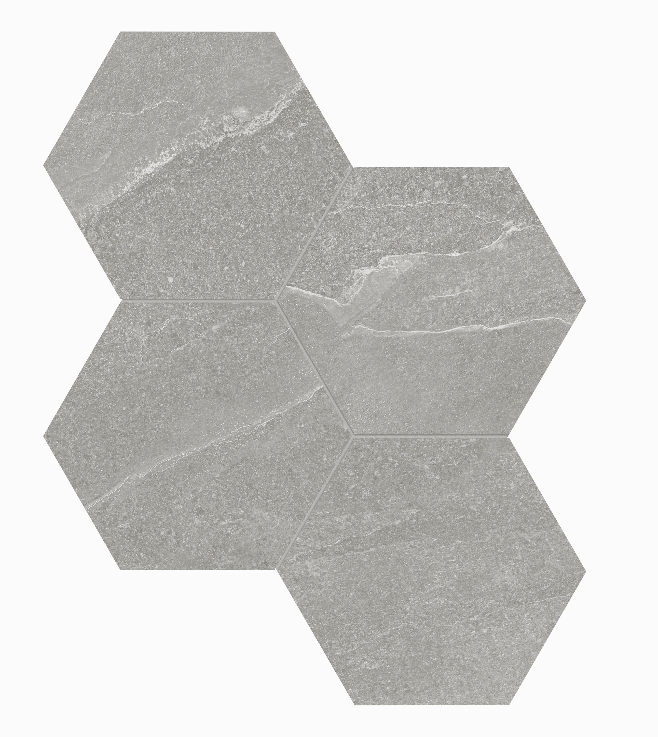 Nord Palladium porcelain mosaic by Anatolia, top-down product view, 9 31/32"×11 1/2"×11/32" size. Turkish porcelain for floors and walls.