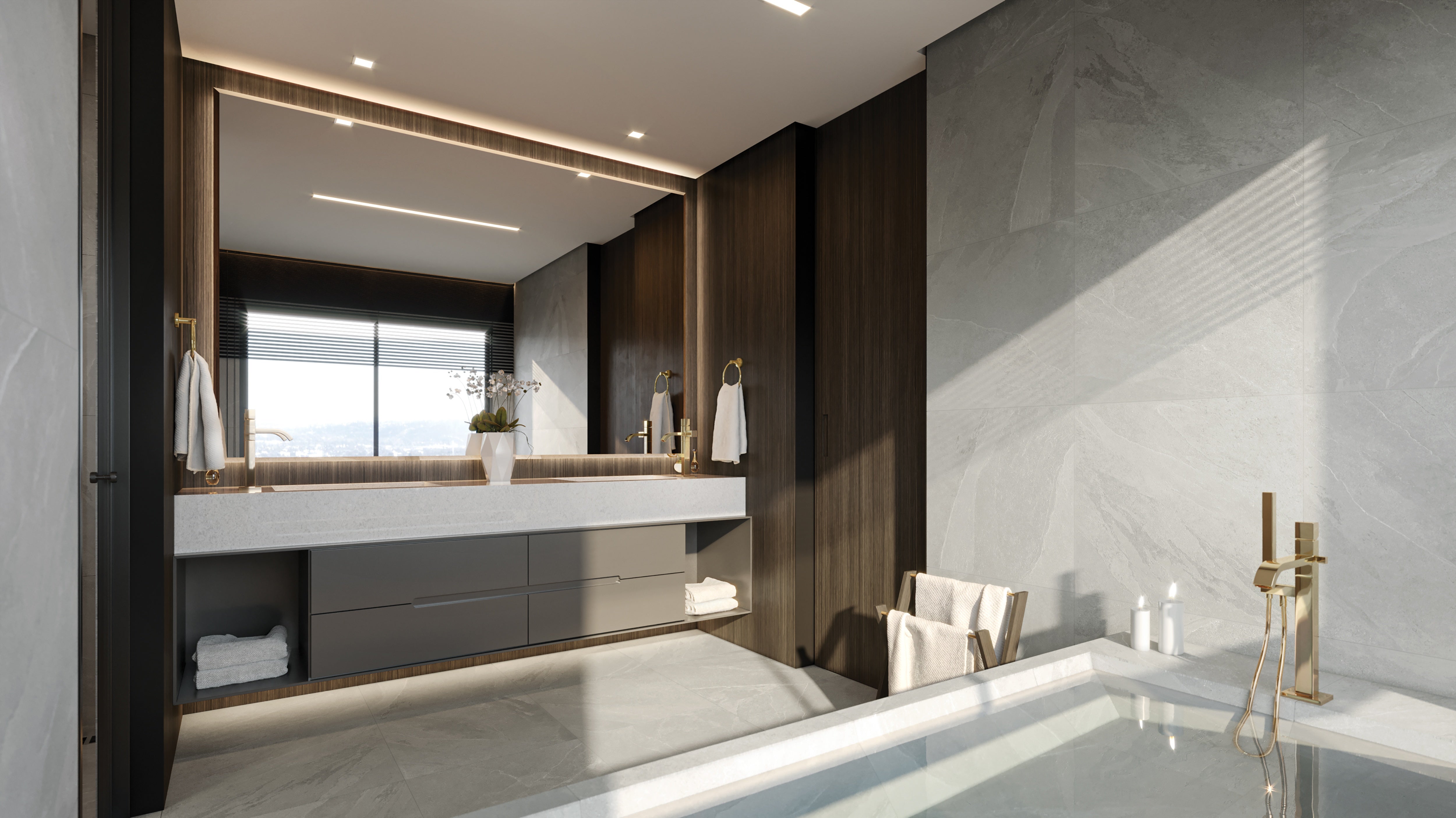 Nord Palladium porcelain trim by Anatolia, top-down product view, 3"×24"×11/32" size. Turkish porcelain for floors and walls.