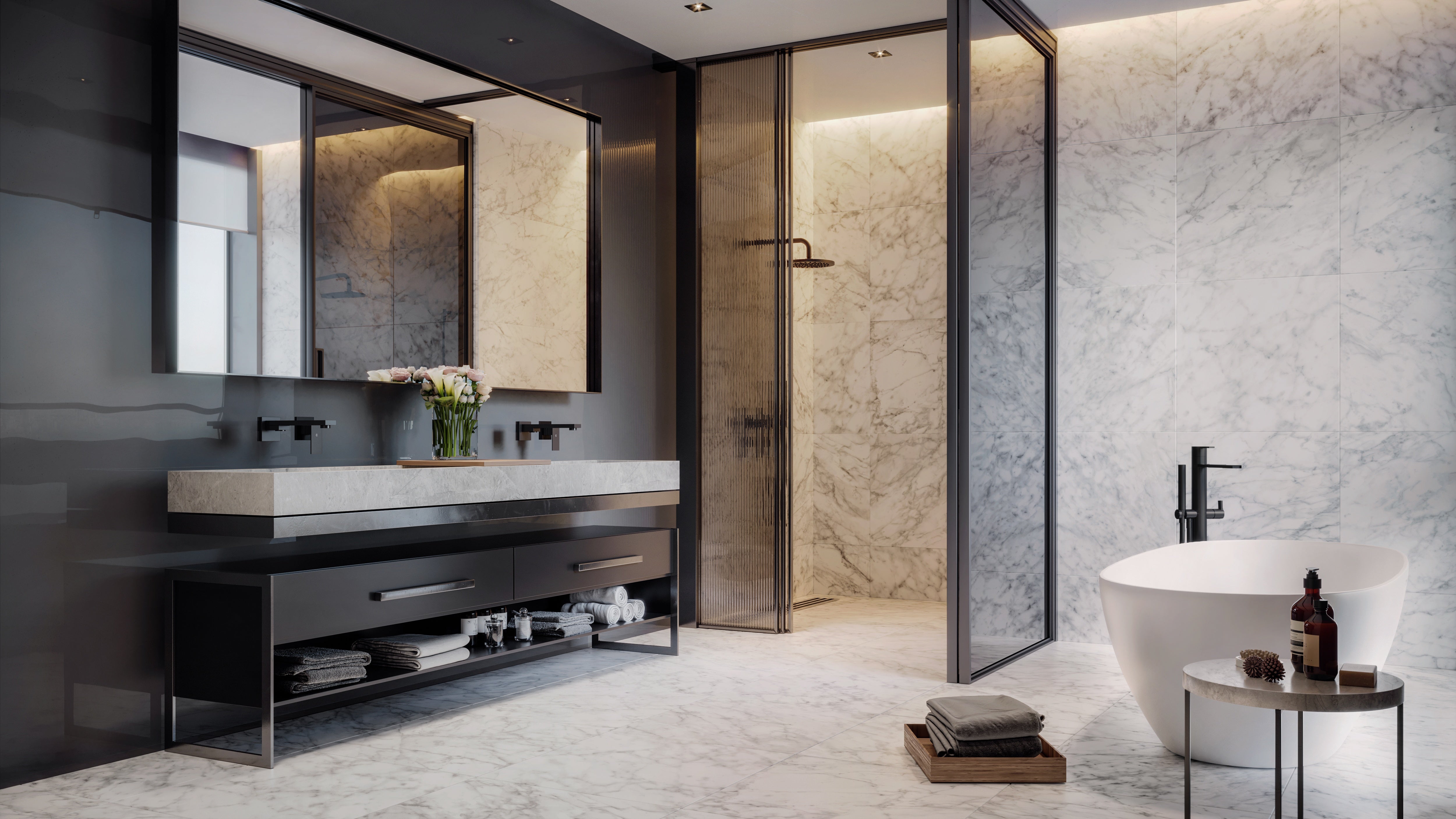 Plata Carrara Abisso porcelain trim by Anatolia, top-down product view, 3"×12"×11/32" size. Premium porcelain for floors and walls.