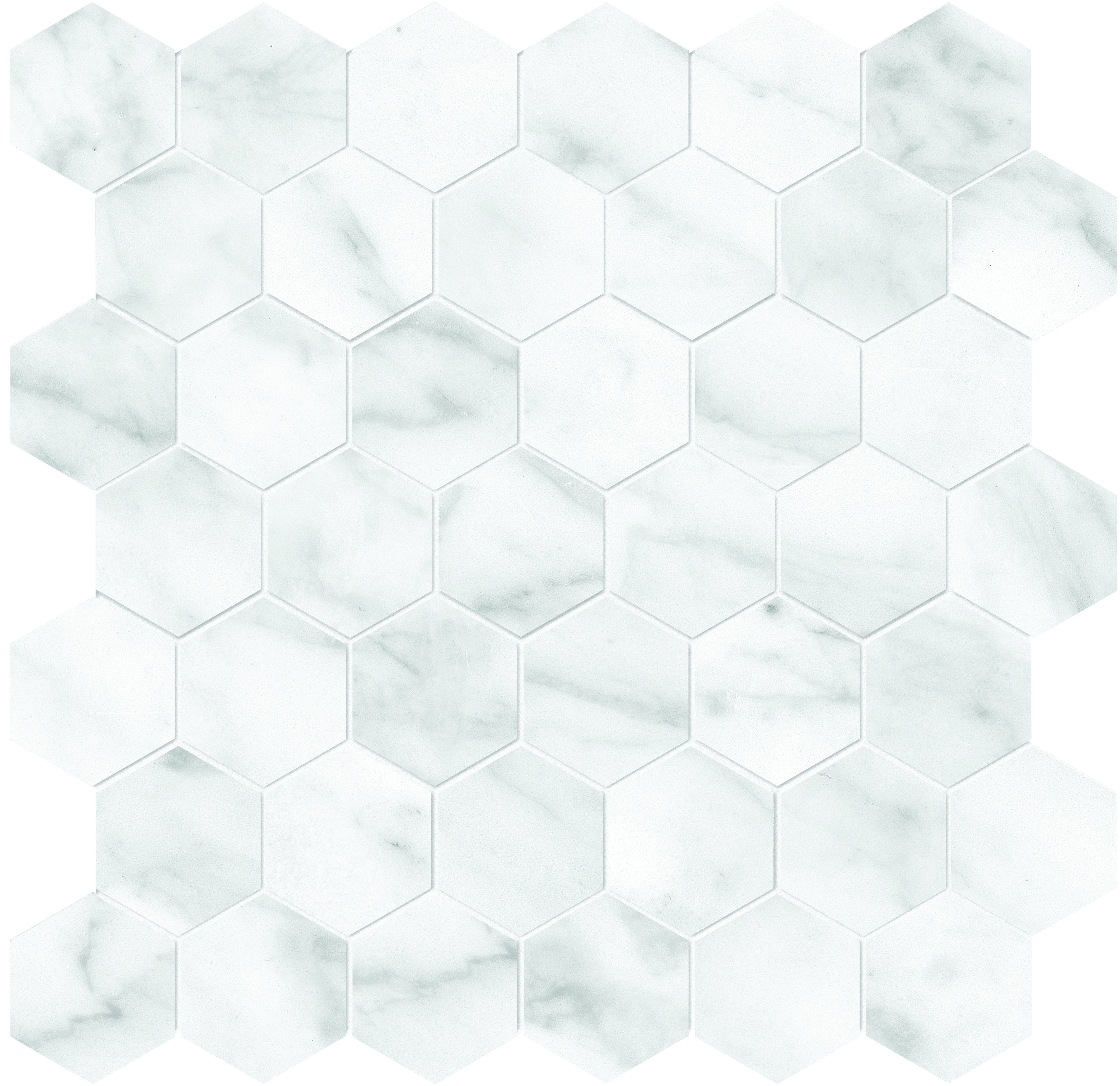 Plata Carrara Abisso porcelain mosaic by Anatolia, top-down product view, 11 23/32"×11 27/32"×11/32" size. Indian porcelain for floors and walls.