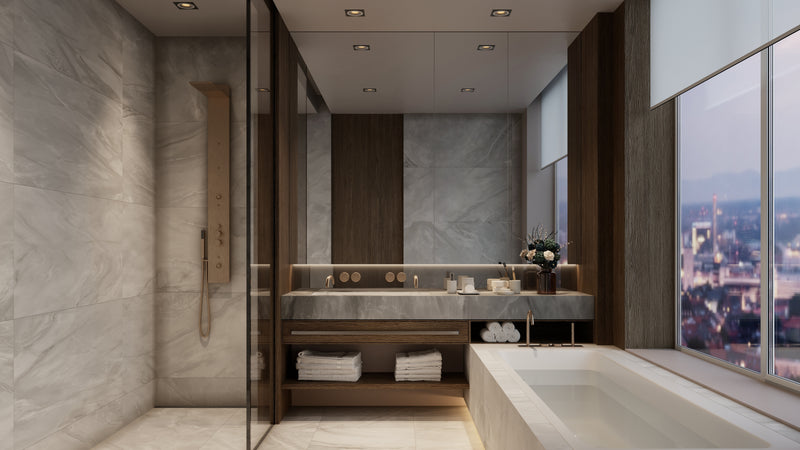 Anatolia Plata Onyx Crystallo polished porcelain tile in a room setting — available at Surface Group lifestyle image