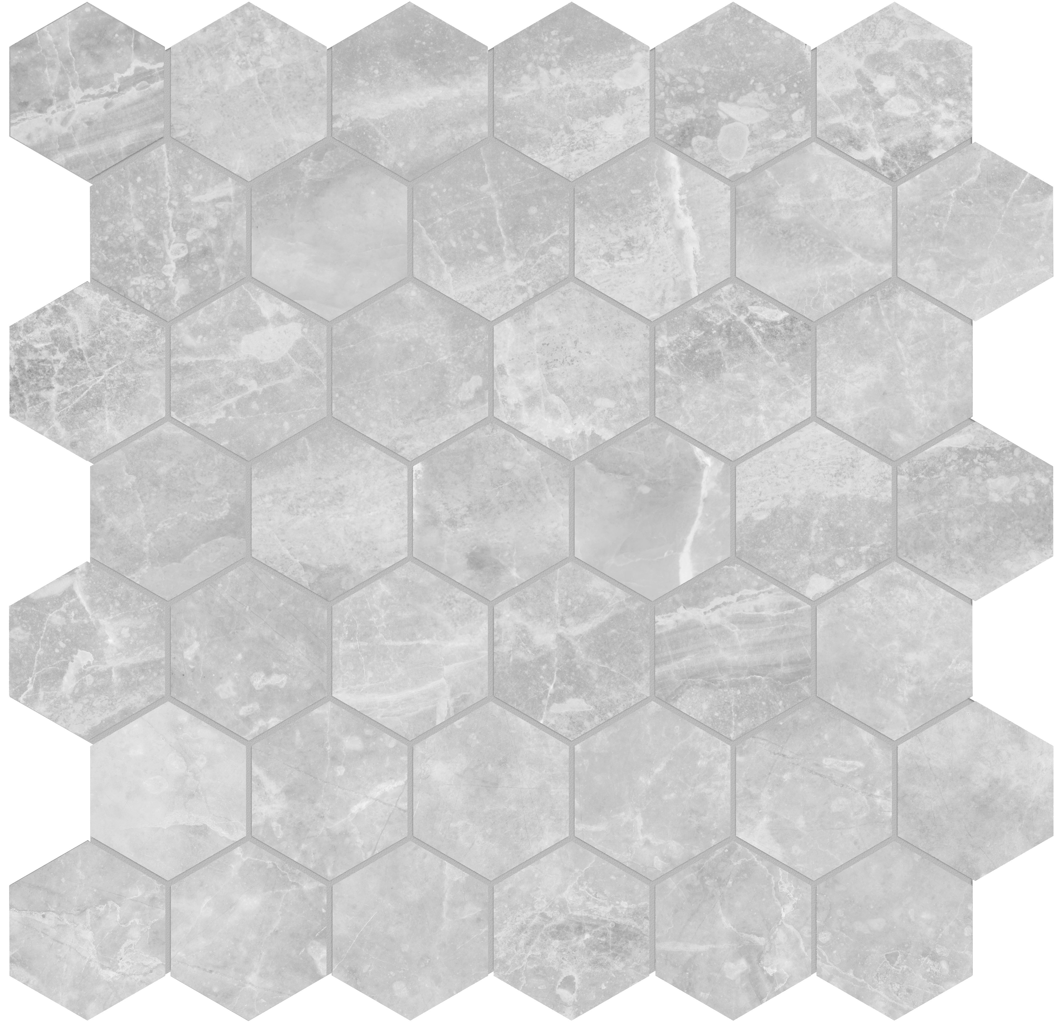 Plata Perla Grigia porcelain mosaic by Anatolia, top-down product view, 11 23/32"×11 27/32"×11/32" size. Indian porcelain for floors and walls.