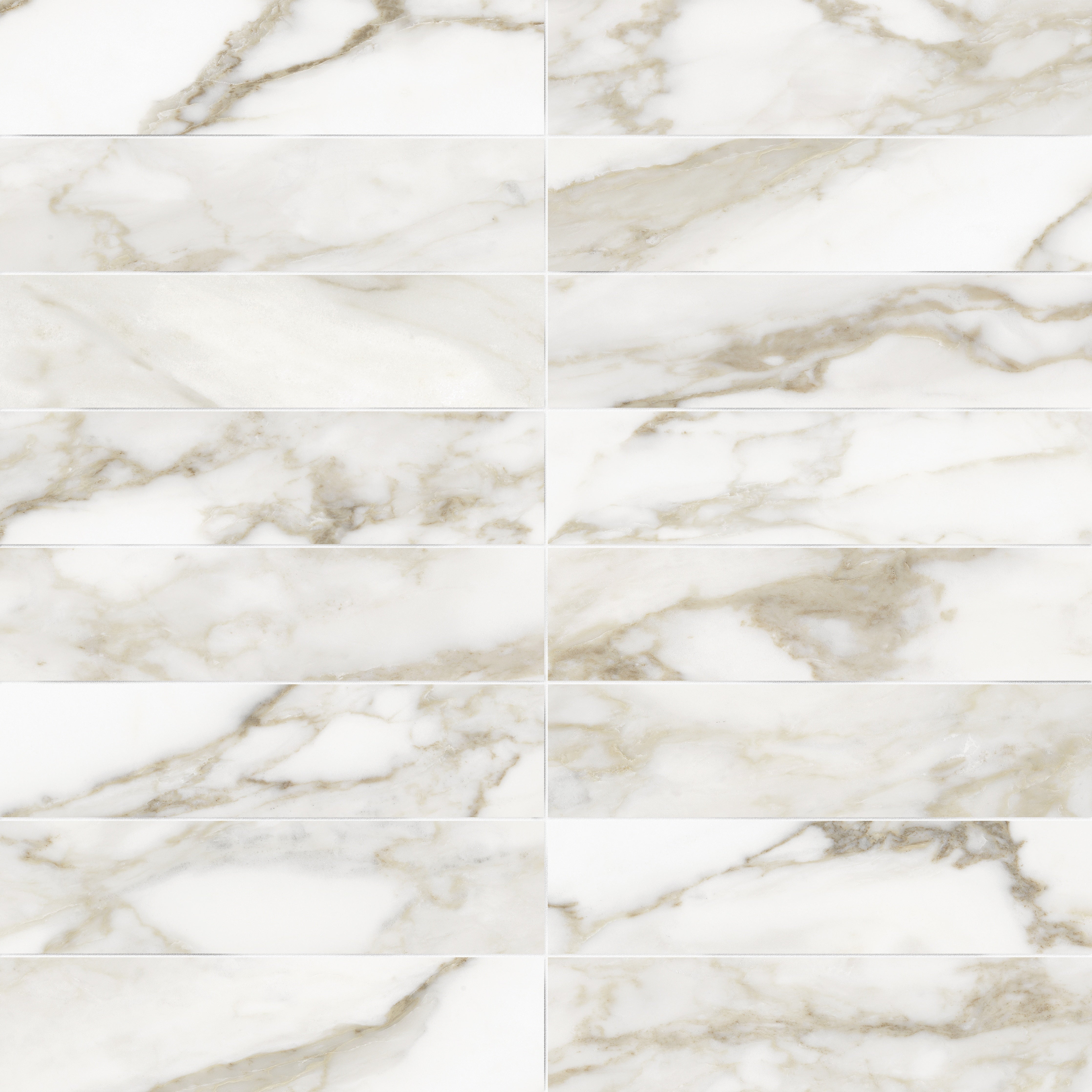 Raffino Calacatta Dolce ceramic field tile by Anatolia, top-down product view, 3"×12"×11/32" size. Turkish ceramic for floors and walls.