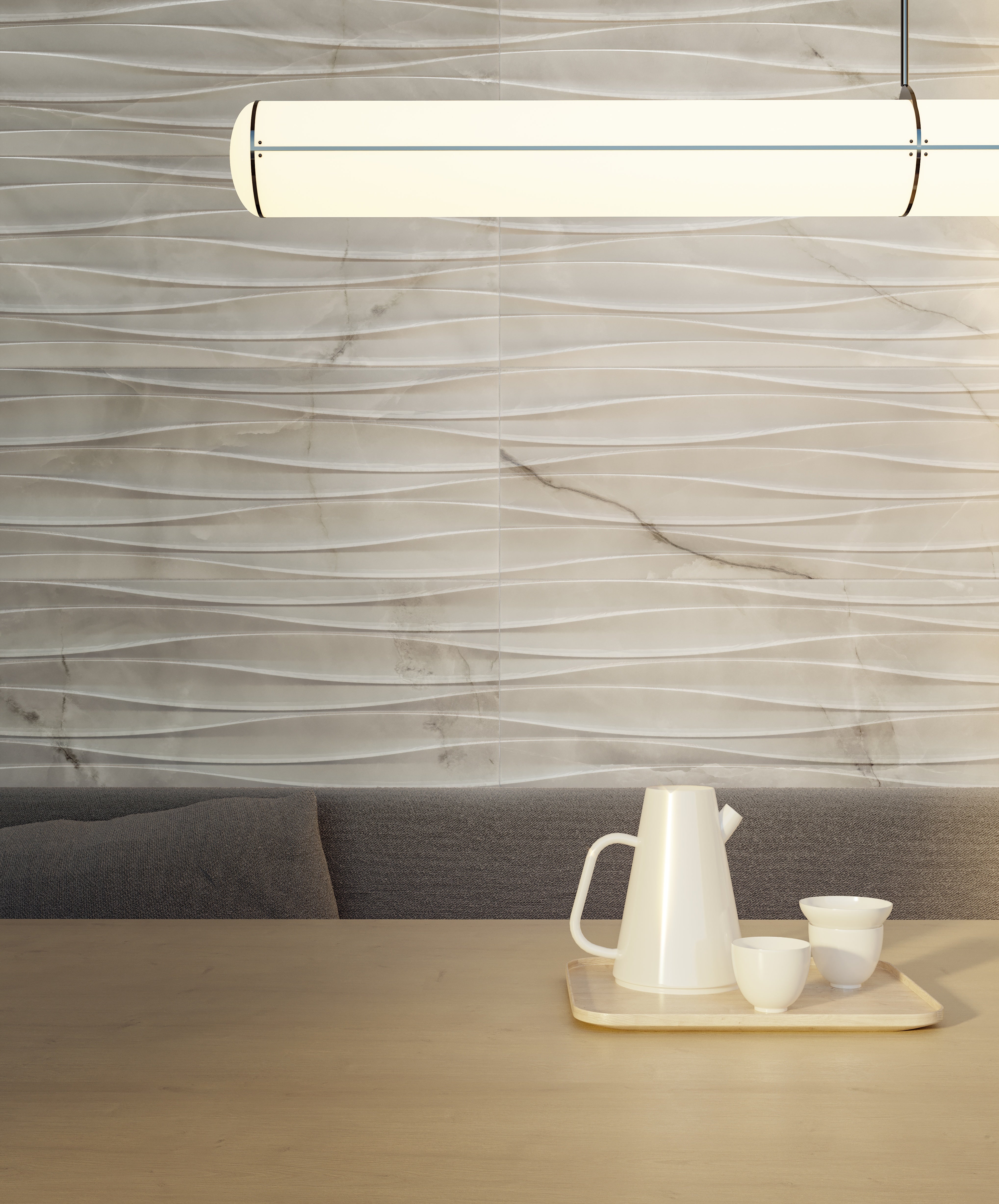 Raffino Onyx Suave ceramic field tile by Anatolia, top-down product view, 3"×12"×11/32" size. Turkish ceramic for floors and walls.