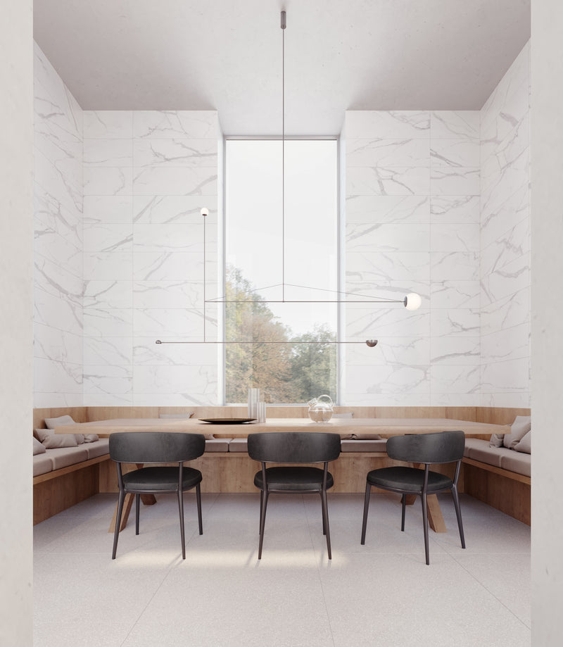 Anatolia Raffino Statuario Valore matte ceramic tile in a room setting — available at Surface Group lifestyle image