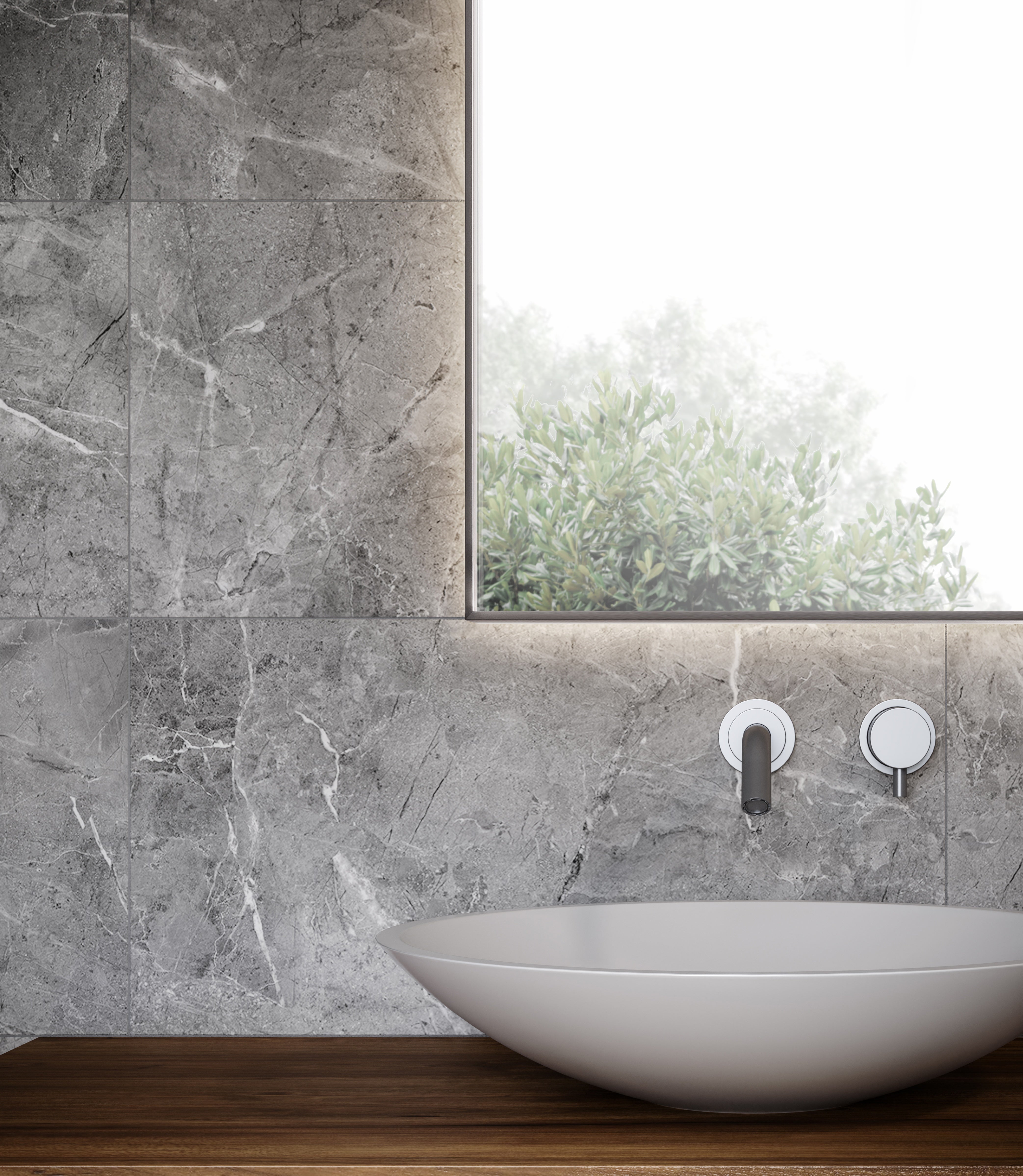 Regency Carbon porcelain trim by Anatolia, top-down product view, 3"×12"×11/32" size. Turkish porcelain for floors and walls.