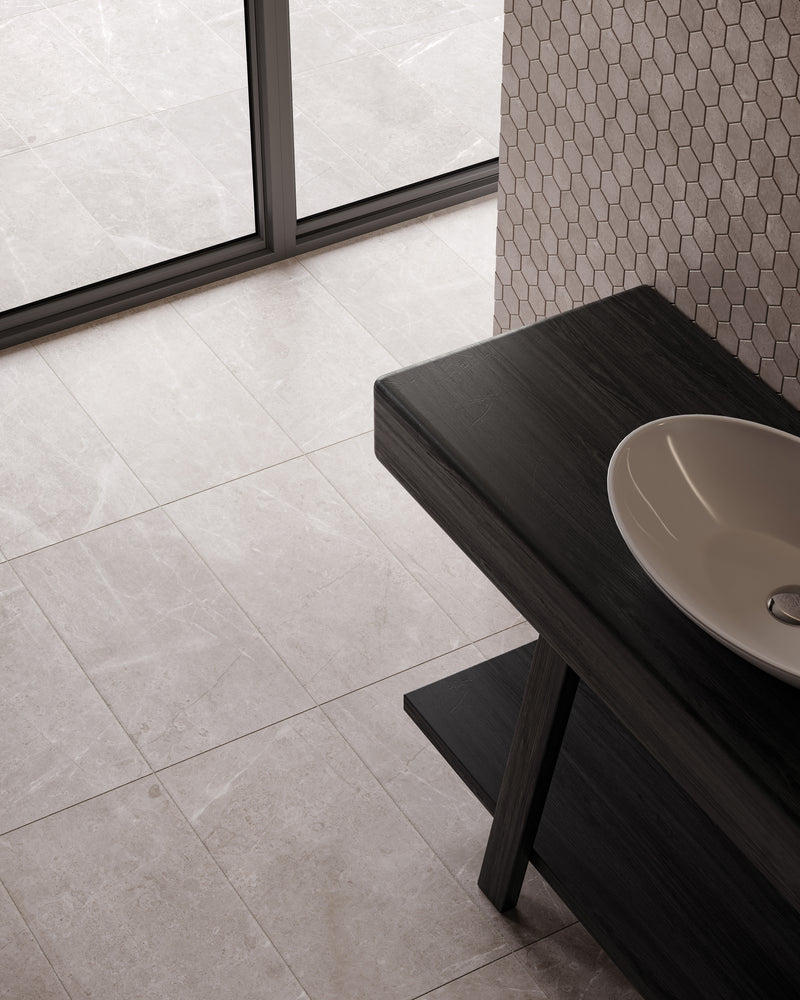 Anatolia Ritz Gray honed marble tile in a room setting — available at Surface Group lifestyle image