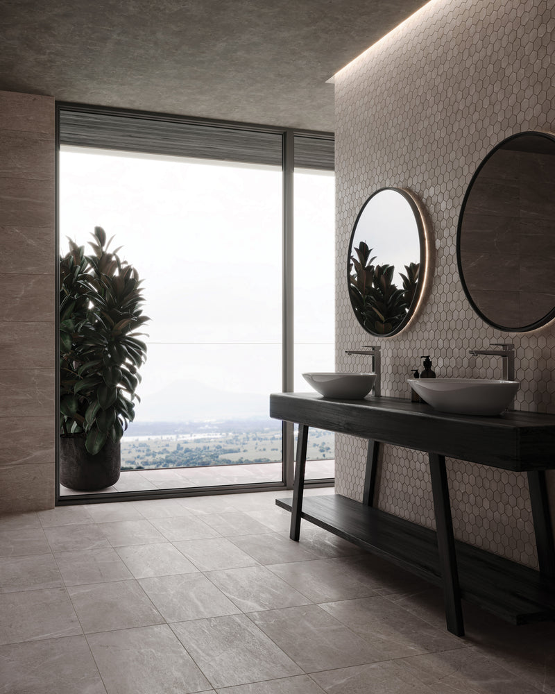 Anatolia Ritz Gray honed marble tile in a room setting — available at Surface Group lifestyle image