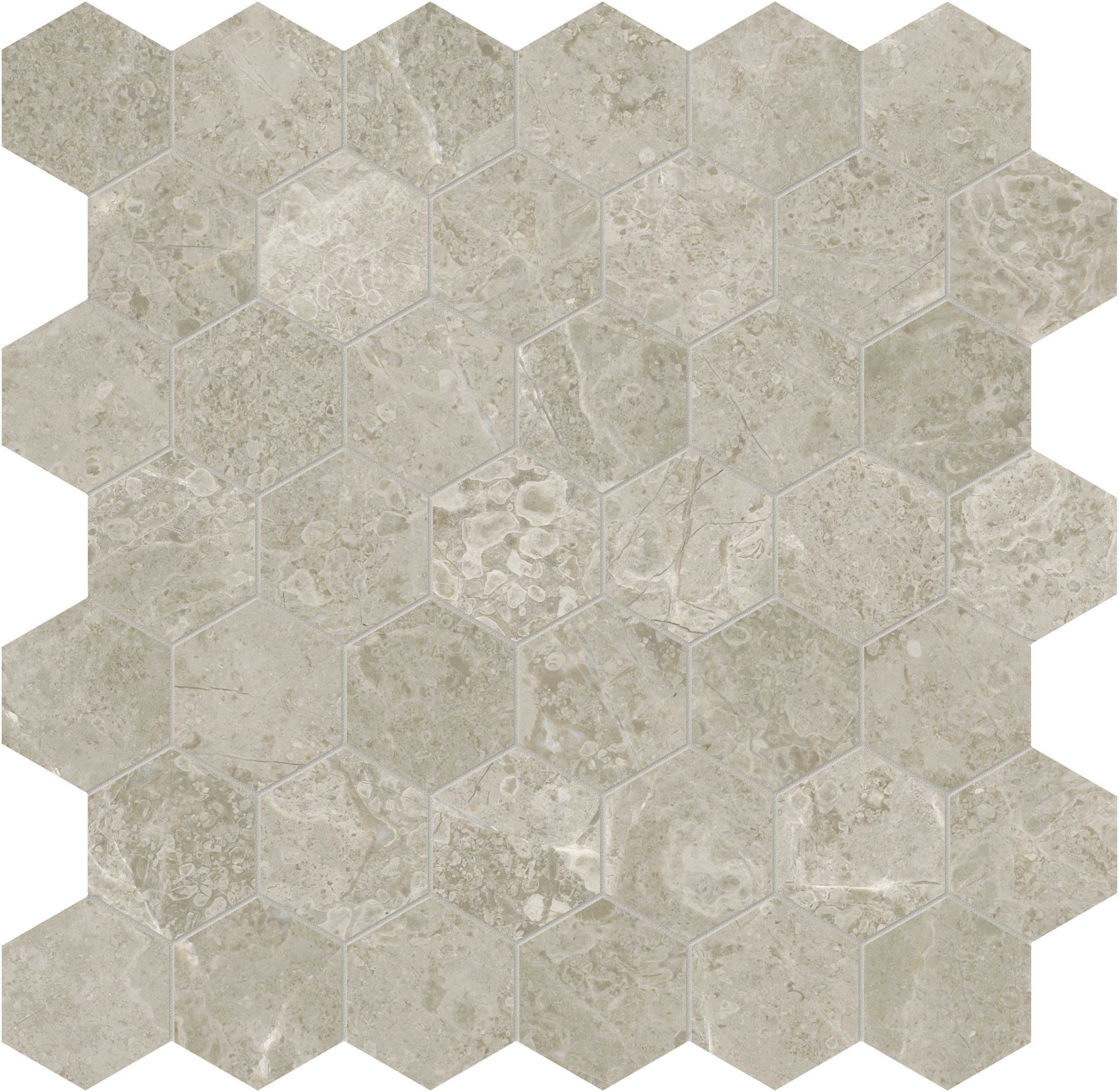 Ritz Gray marble mosaic by Anatolia, top-down product view, 11 7/8"×12"×3/8" size. Turkish marble for floors and walls.