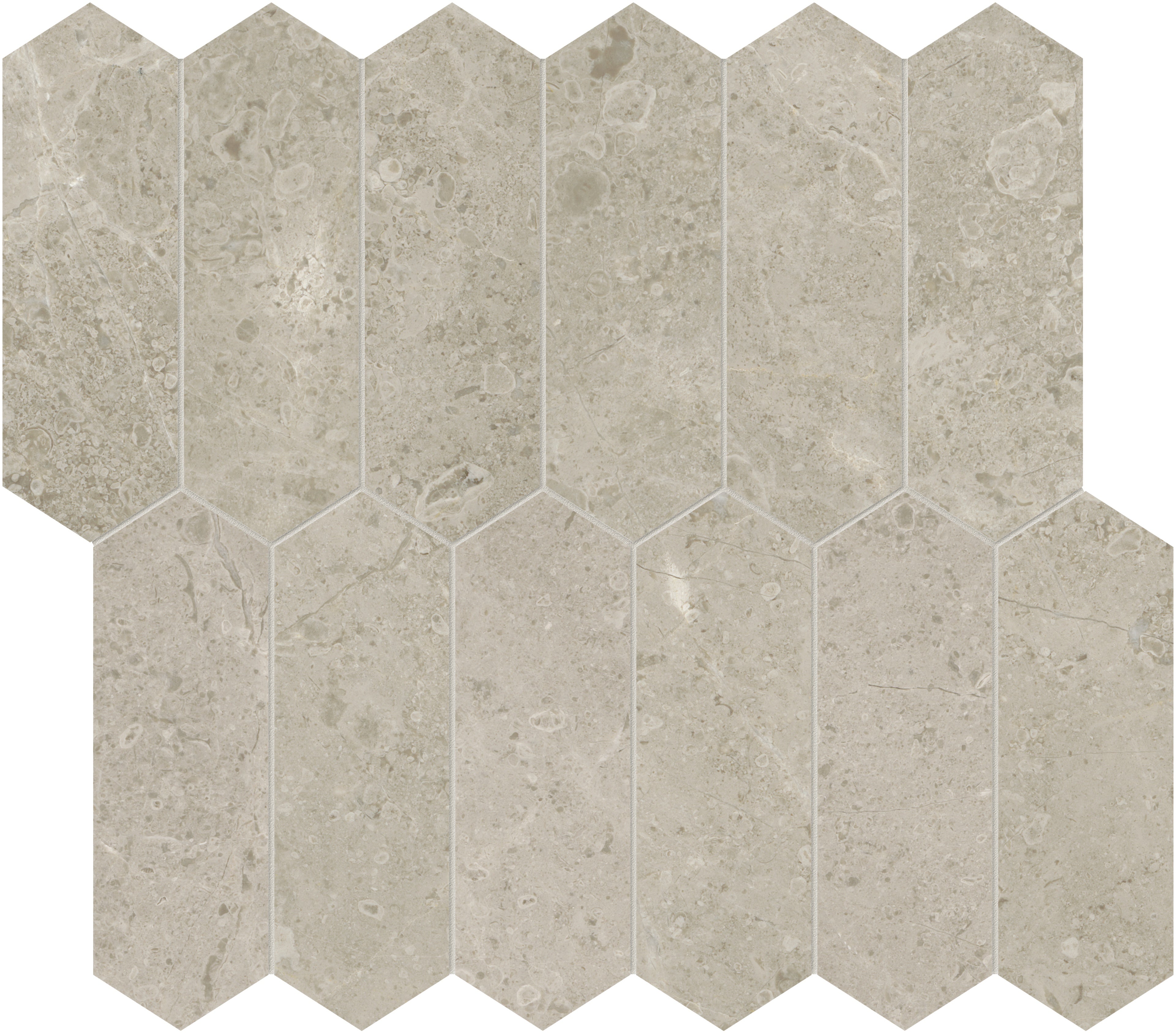 Ritz Gray marble mosaic by Anatolia, top-down product view, 10 5/8"×11 13/16"×3/8" size. Turkish marble for floors and walls.