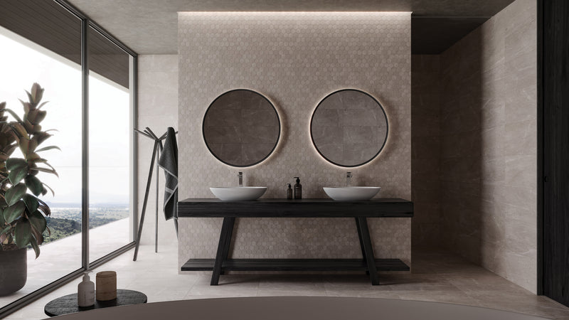 Anatolia Ritz Gray honed marble tile in a room setting — available at Surface Group lifestyle image