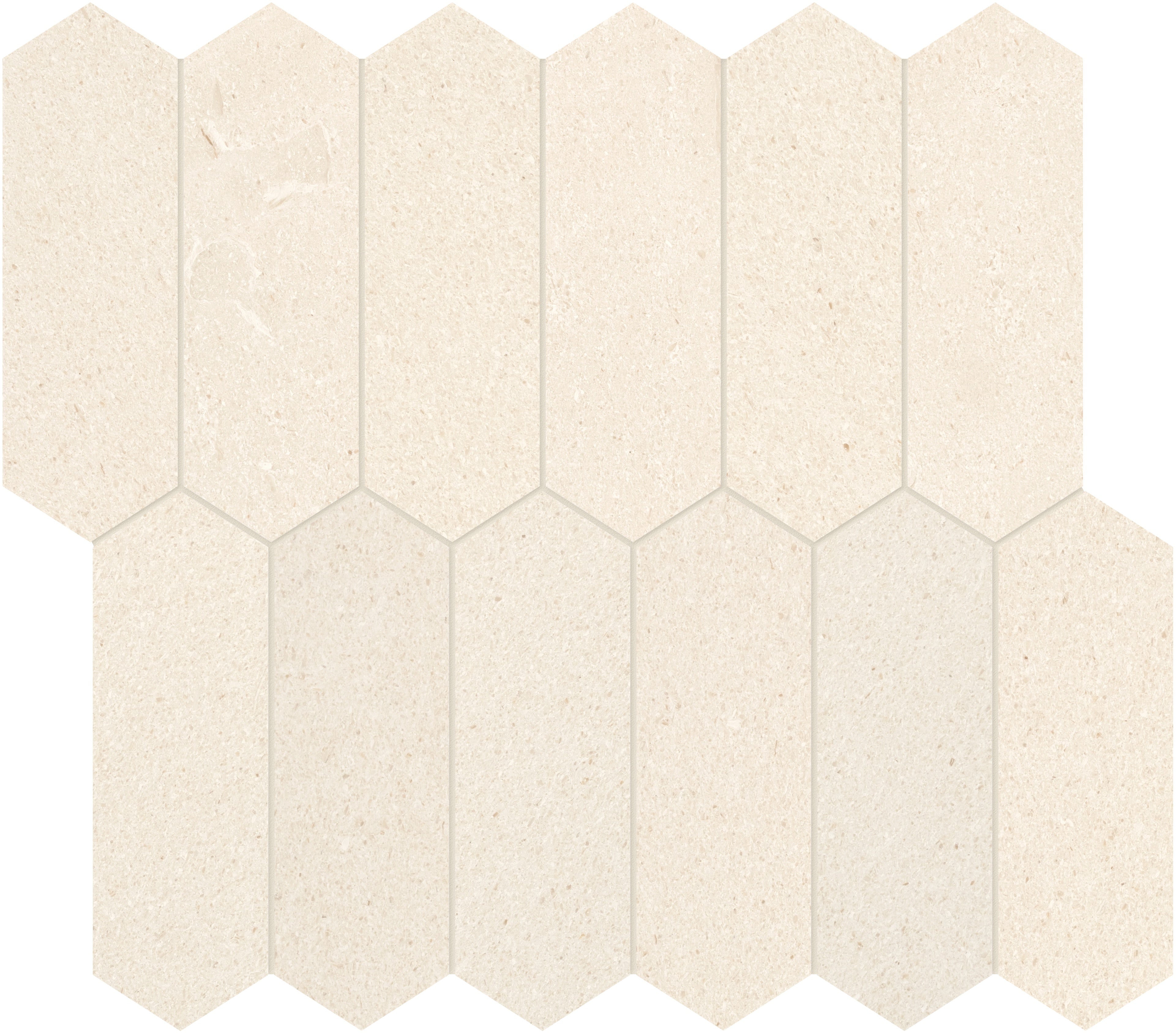 Serene Ivory limestone mosaic by Anatolia, top-down product view, 10 5/8"×11 13/16"×3/8" size. Turkish limestone for floors and walls.