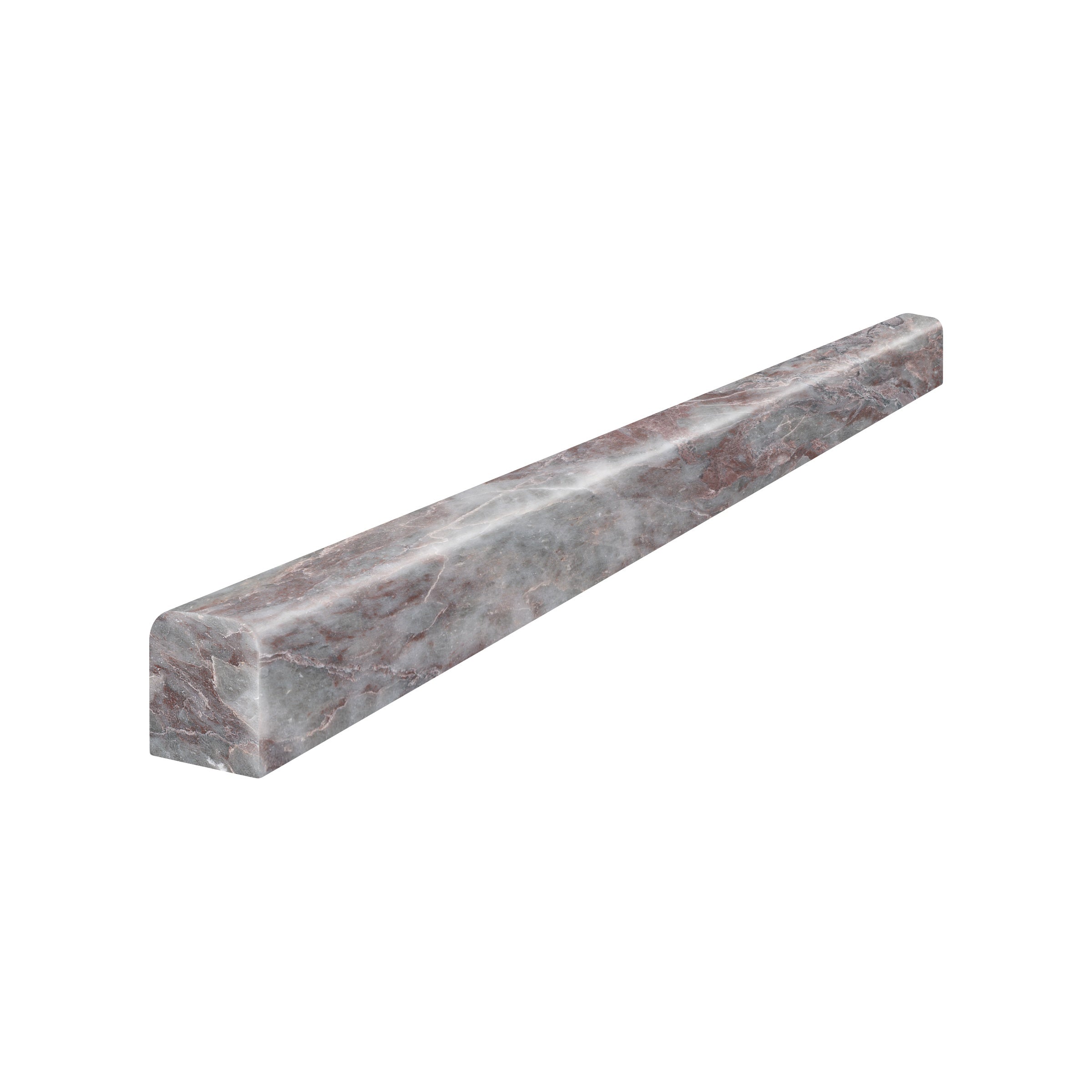 Sereno Burgundy marble trim by Anatolia, top-down product view, 1/2"×12"×5/8" size. Turkish marble for floors and walls.