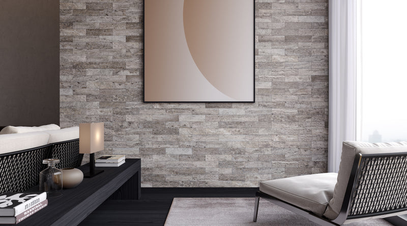 Anatolia Silver Ash filled & honed travertine tile in a room setting — available at Surface Group lifestyle image