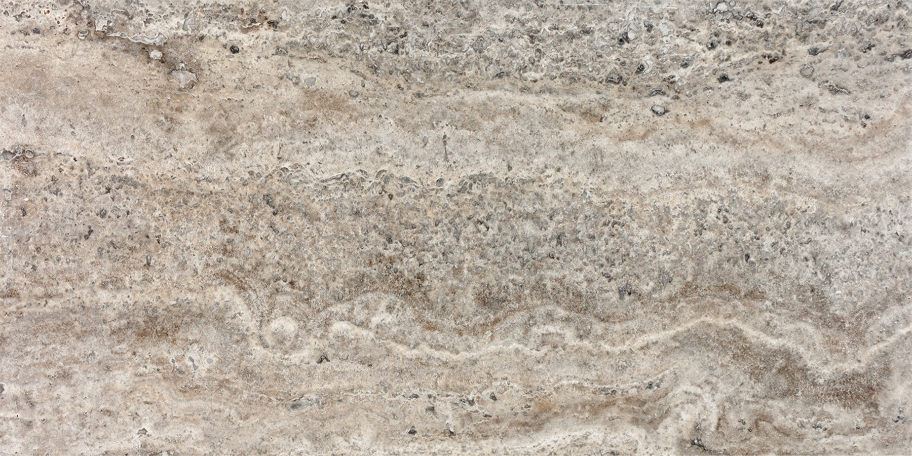 Silver Ash travertine field tile by Anatolia, top-down product view, 12"×24"×15/32" size. Turkish travertine for floors and walls.