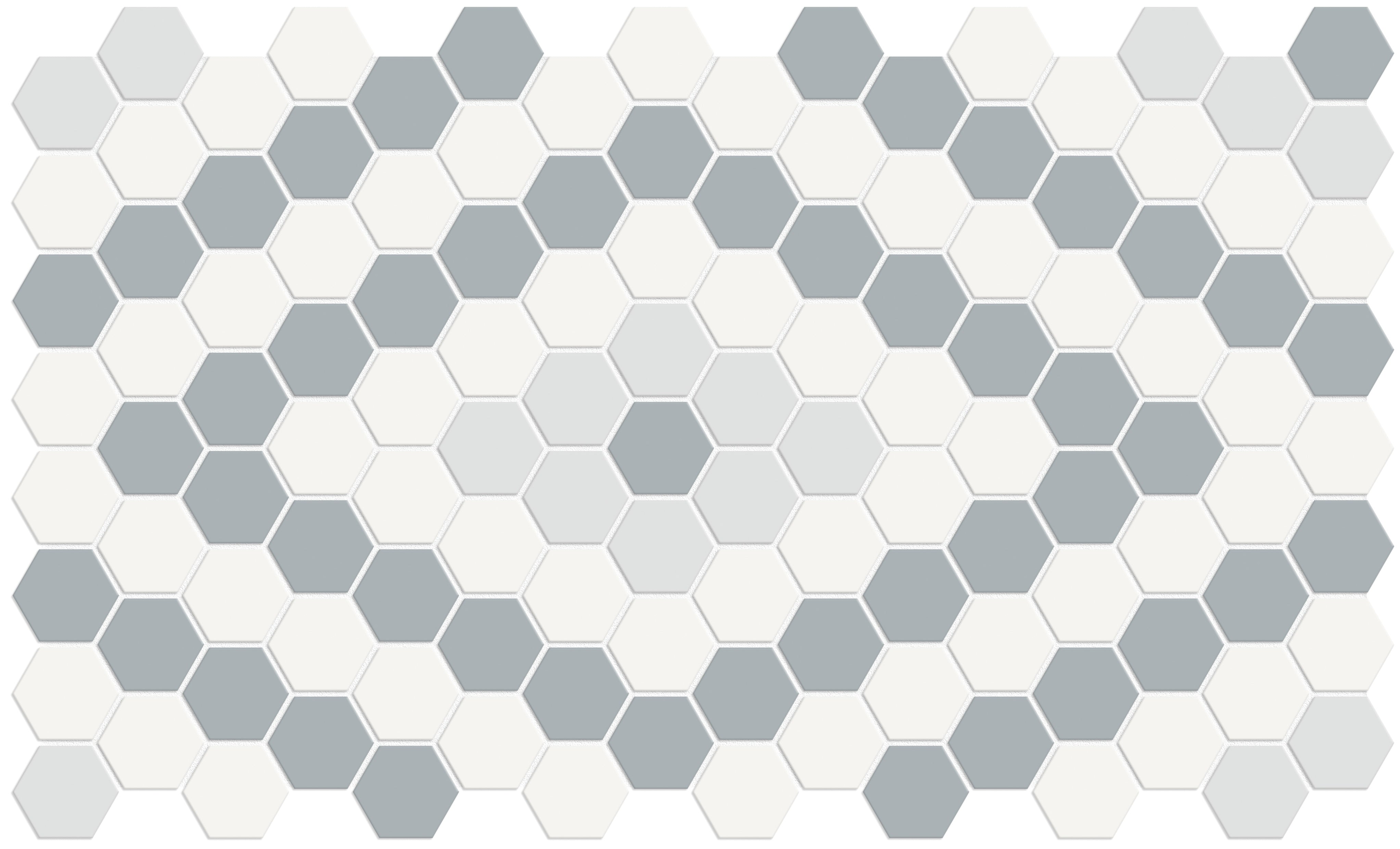 Soho Afternoon Blend porcelain mosaic by Anatolia, top-down product view, 7 11/16"×13 5/16"×1/4" size. Malaysian porcelain for floors and walls.