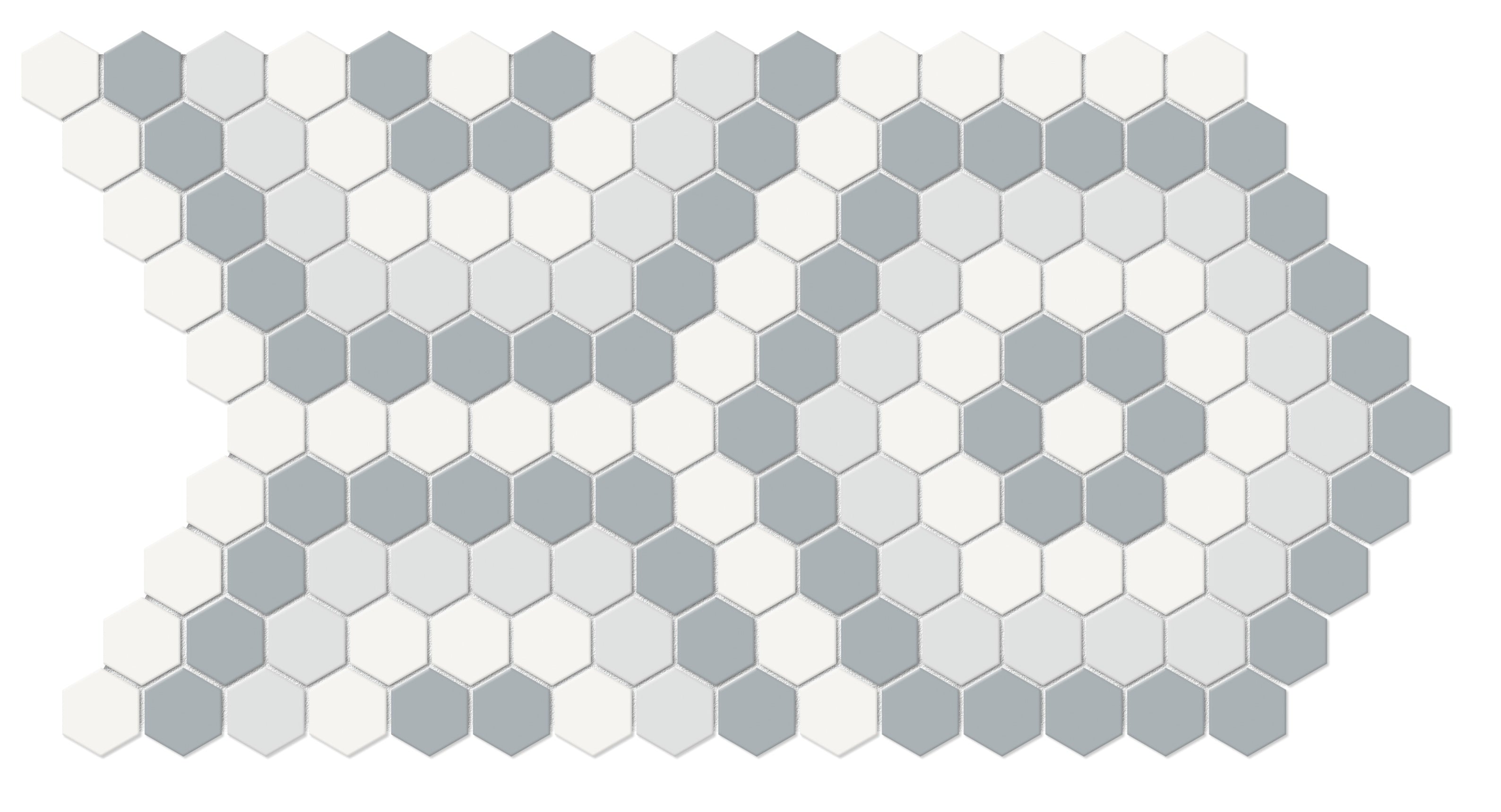 Soho Afternoon Blend porcelain mosaic by Anatolia, top-down product view, 8 5/16"×14 7/16"×1/4" size. Malaysian porcelain for floors and walls.
