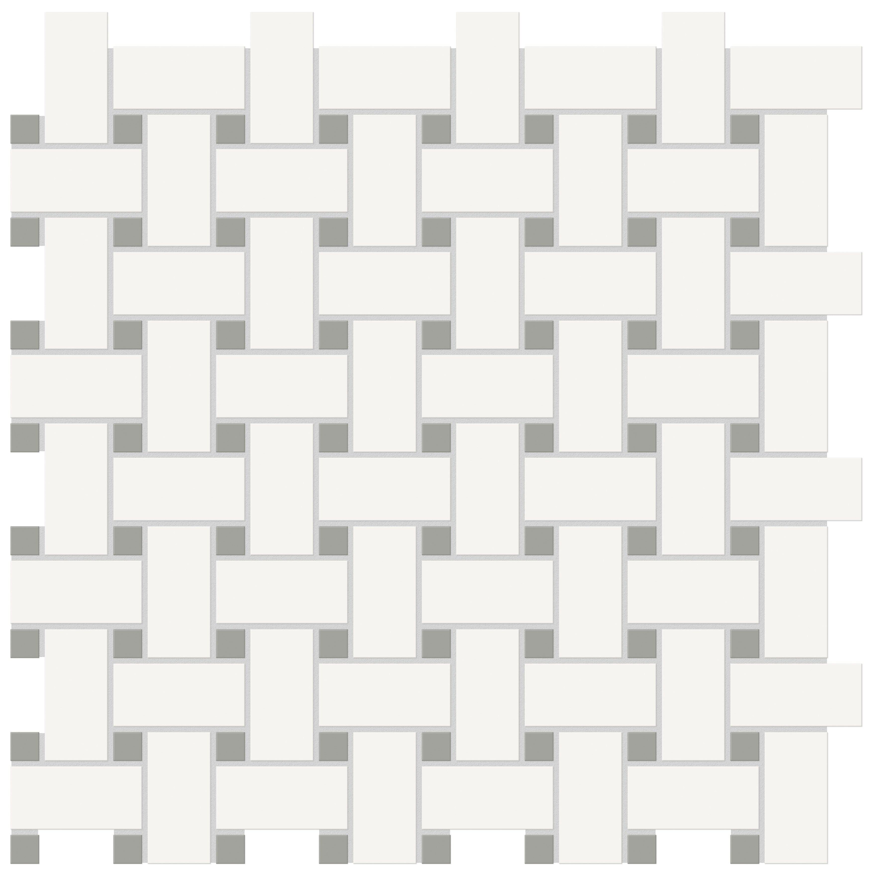 Soho Canvas White w/ Cement Chic porcelain mosaic by Anatolia, top-down product view, 11 23/32"×11 23/32"×1/4" size. Malaysian porcelain for floors and walls.